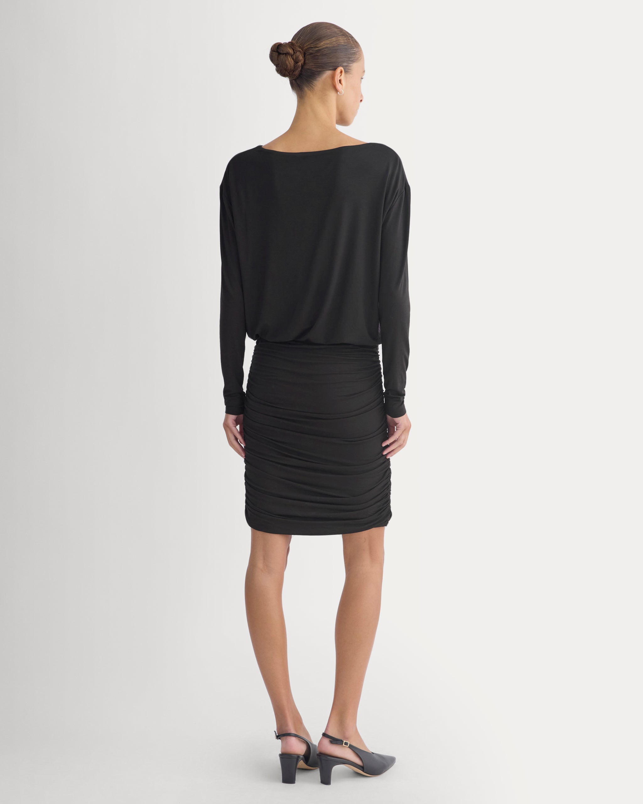 Drapey Jersey Ruched Mini Dress | Black