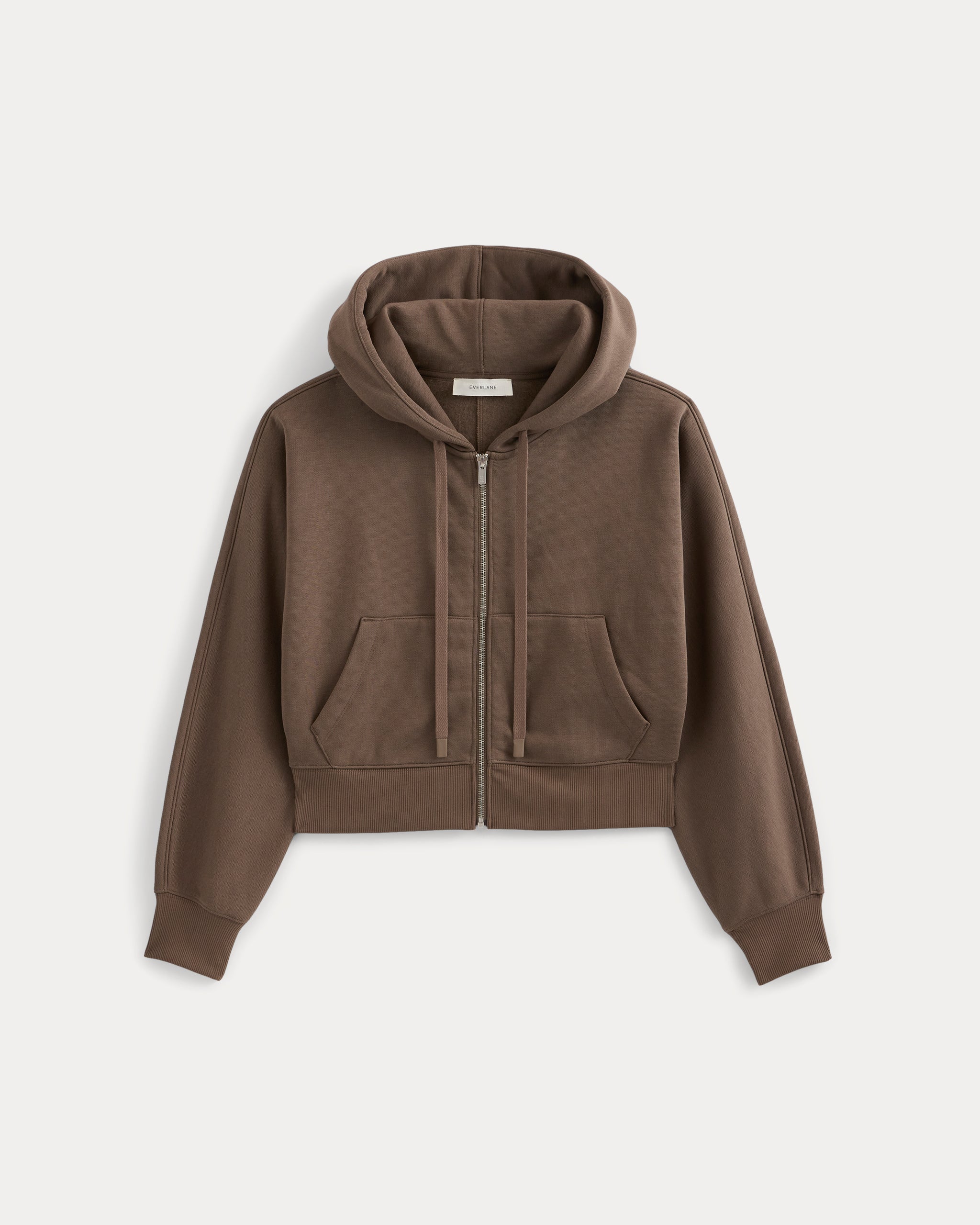 Luxe Fleece Full-Zip Cropped Hoodie | Deep Taupe