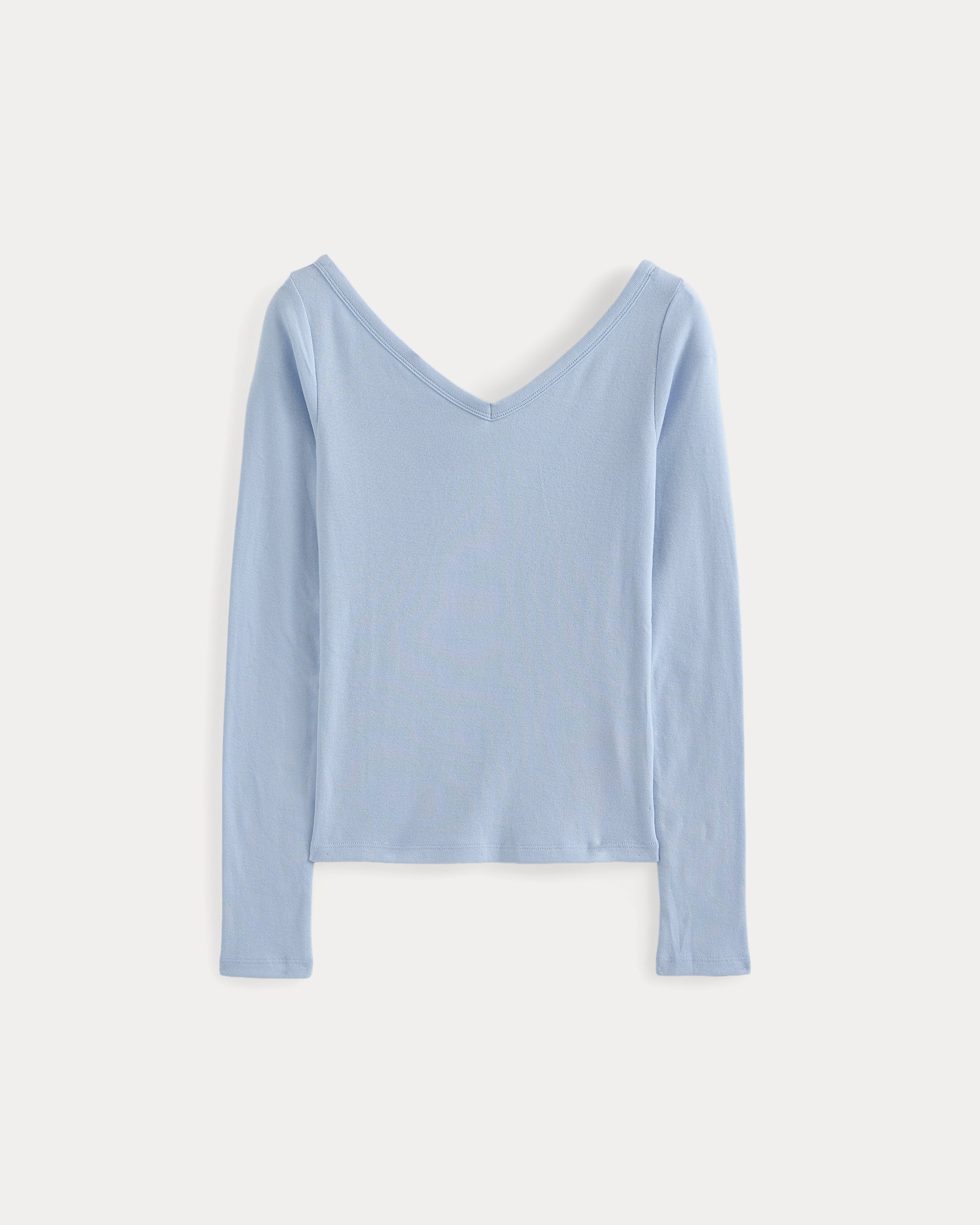 RetroSoft Cotton Wide V-Neck Top | Cashmere Blue