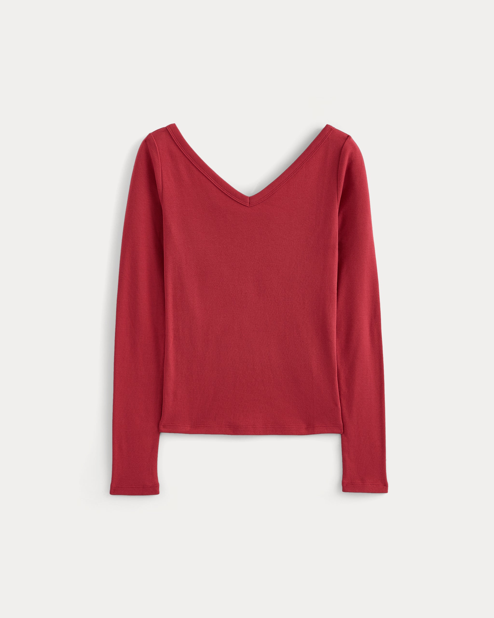 RetroSoft Cotton Wide V-Neck Top | Vintage Red