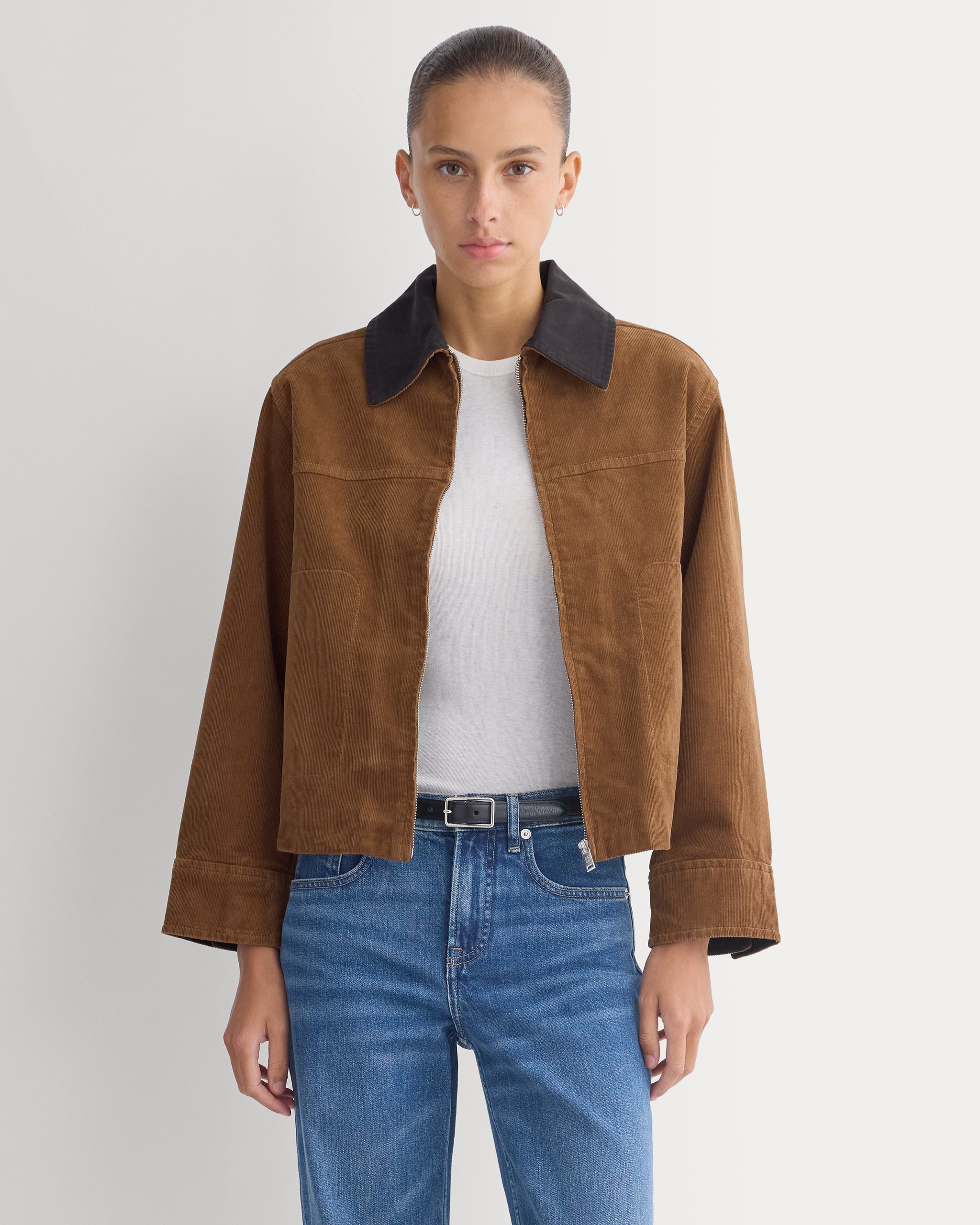 Stretch Corduroy Zip Jacket | Toffee