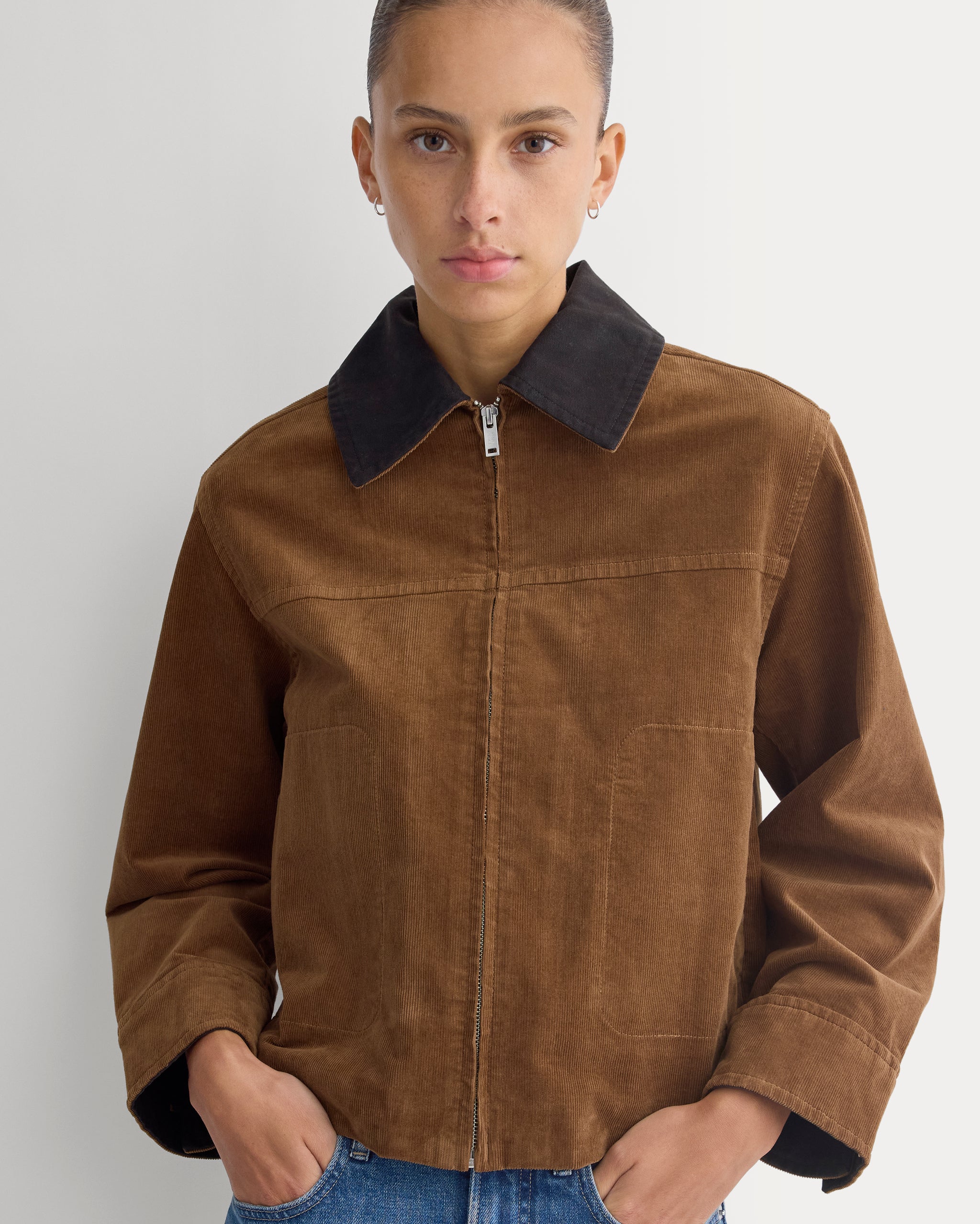 Stretch Corduroy Zip Jacket | Toffee