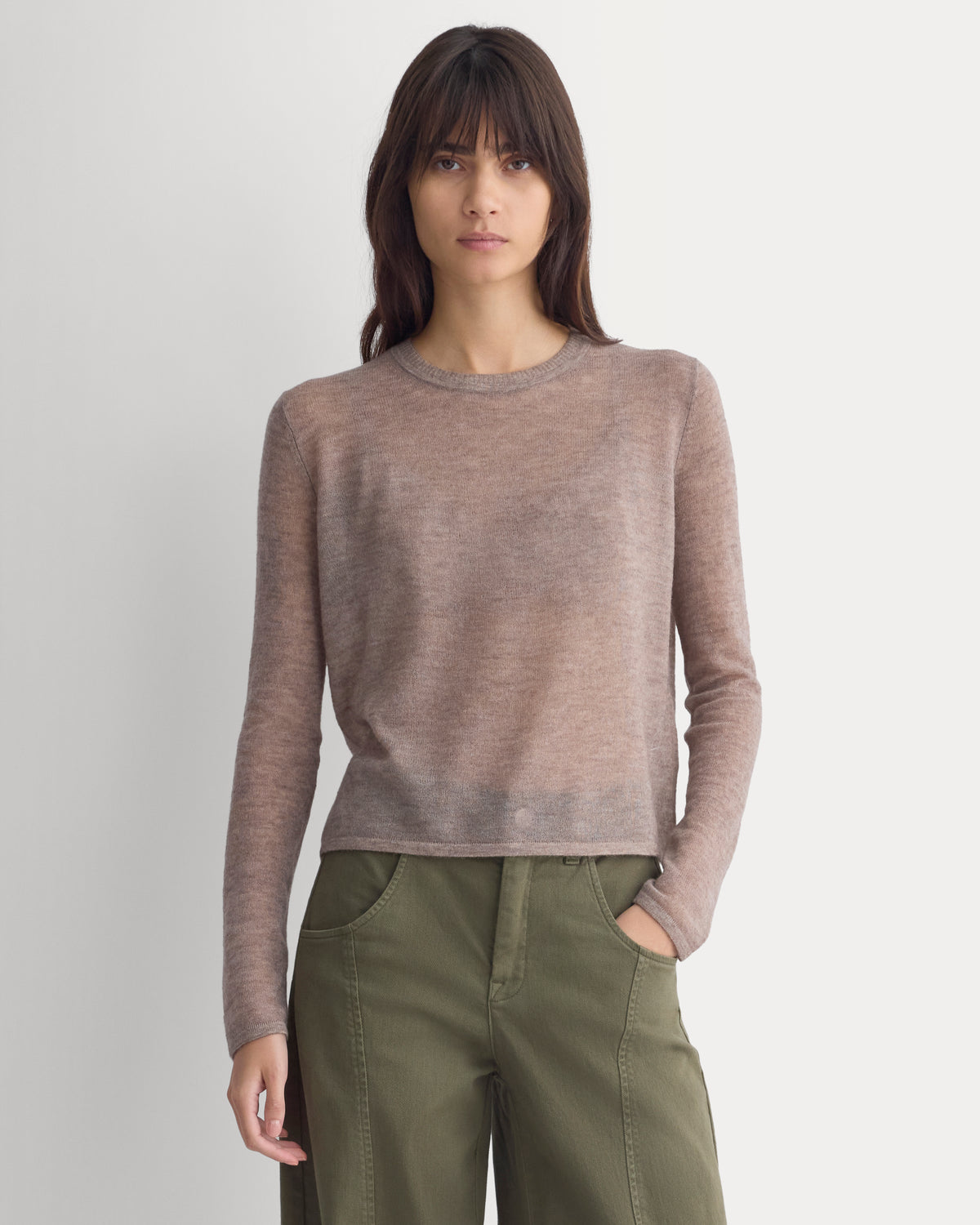 Air Alpaca Long-Sleeve Slim Crew | Heathered Chocolate Chip