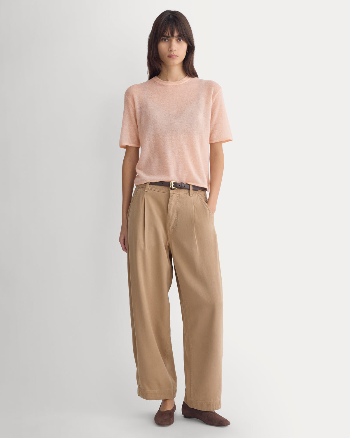 Air Alpaca Cropped Sweater Crew | Pale Peach