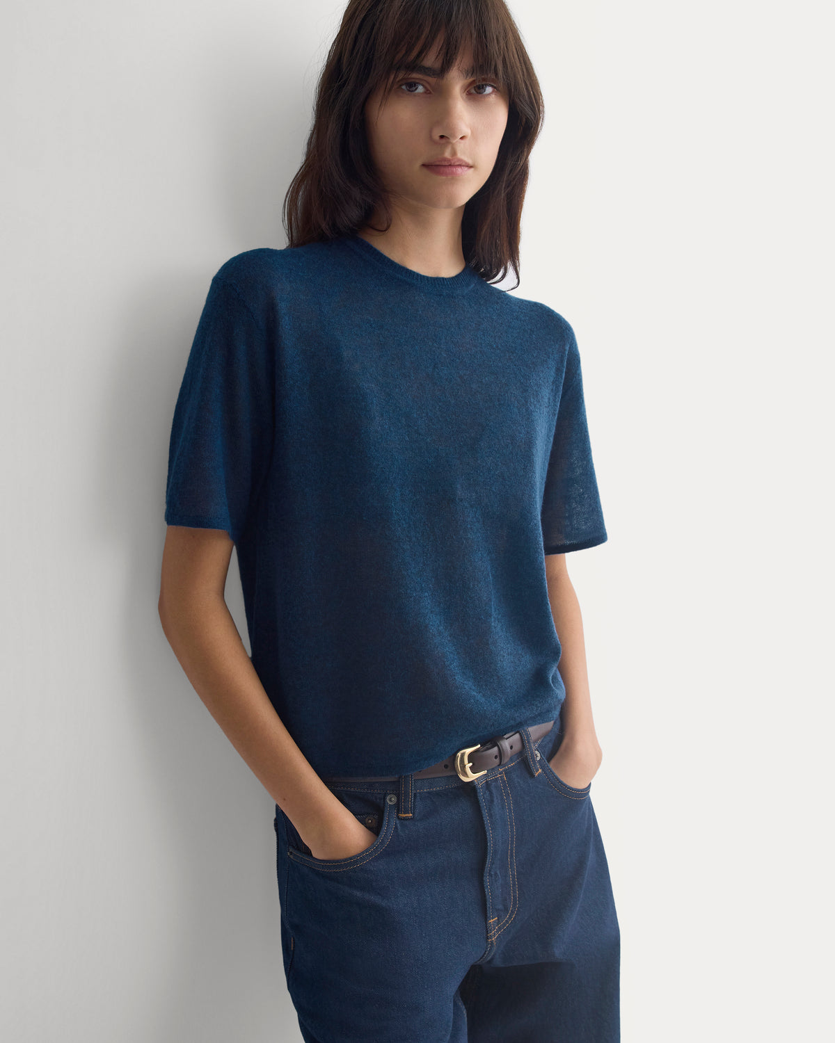 Air Alpaca Cropped Sweater Crew | Blue Wing Teal