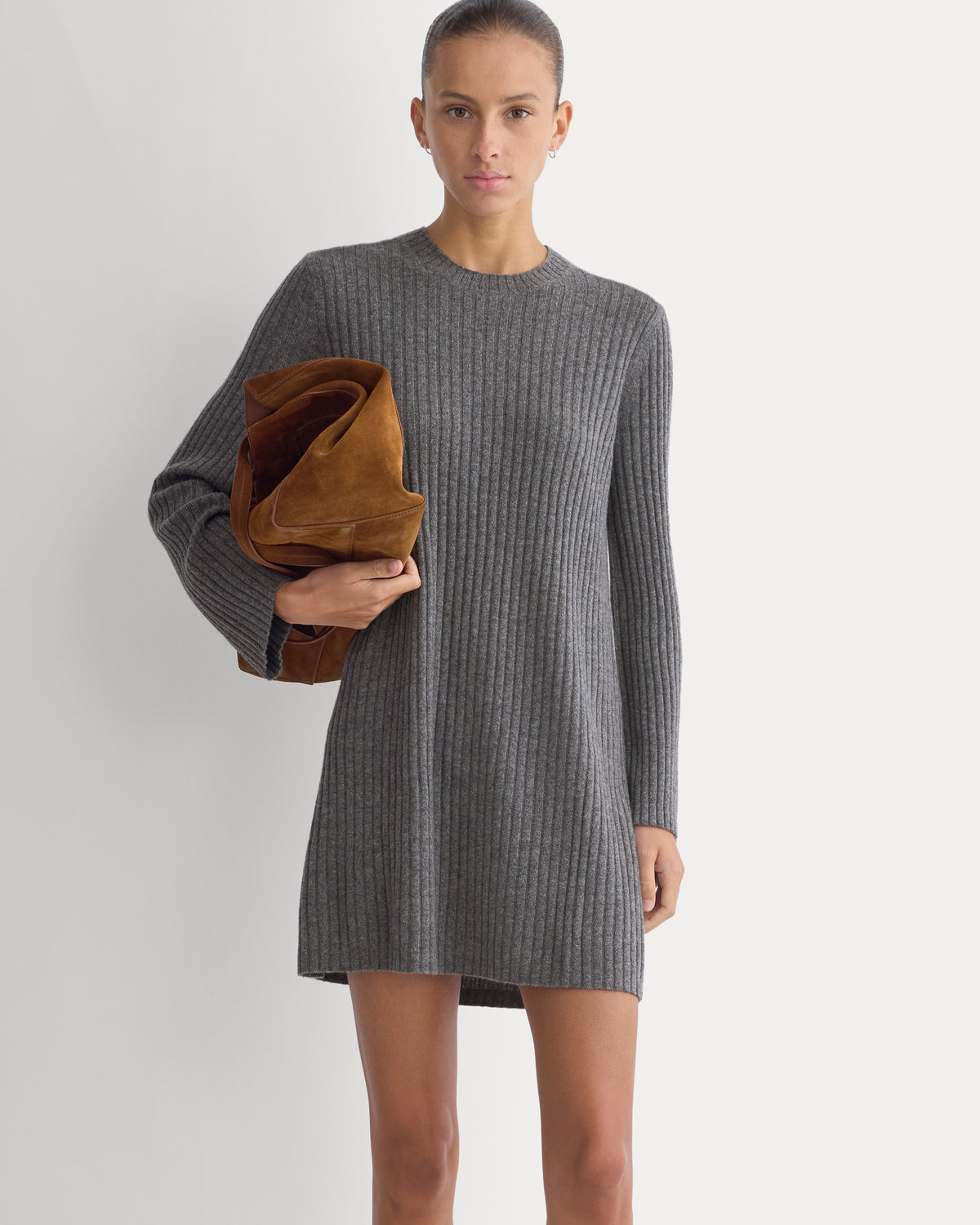 Cashmere Long-Sleeve Mini Dress | Heathered Charcoal