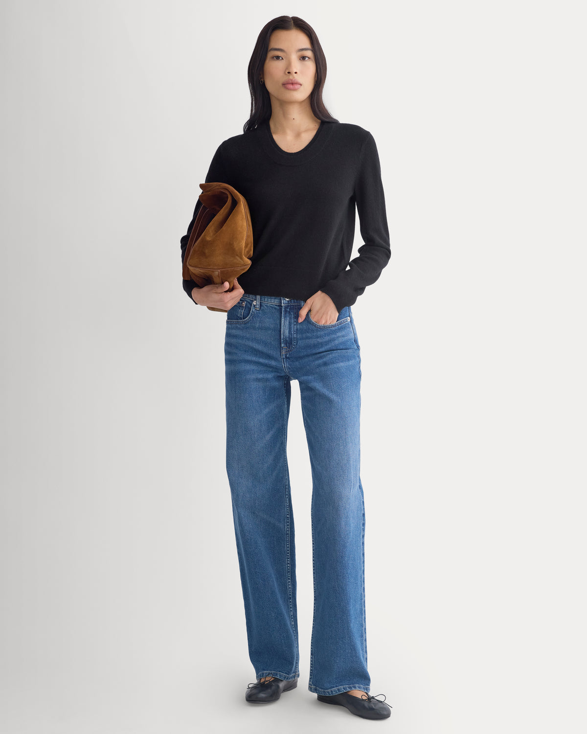 Fine Cashmere Long-Sleeve U-Neck Sweater | Black