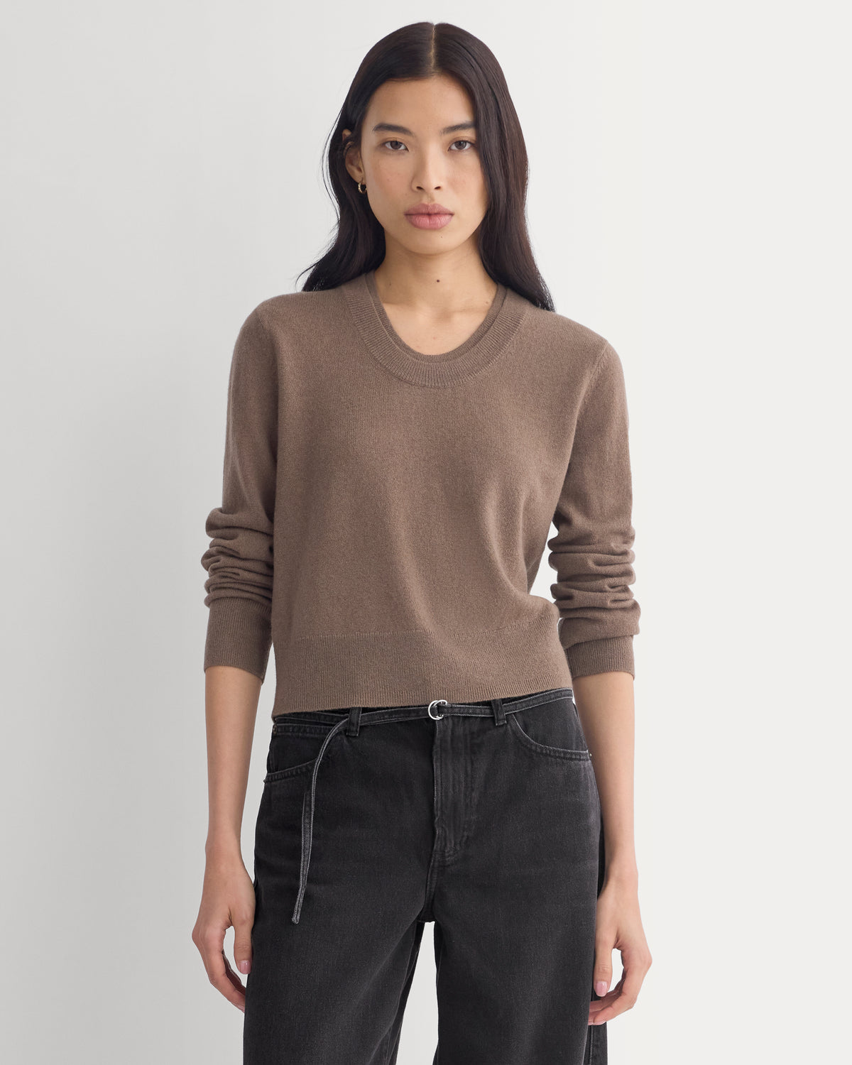 Fine Cashmere Long-Sleeve U-Neck Sweater | Deep Taupe