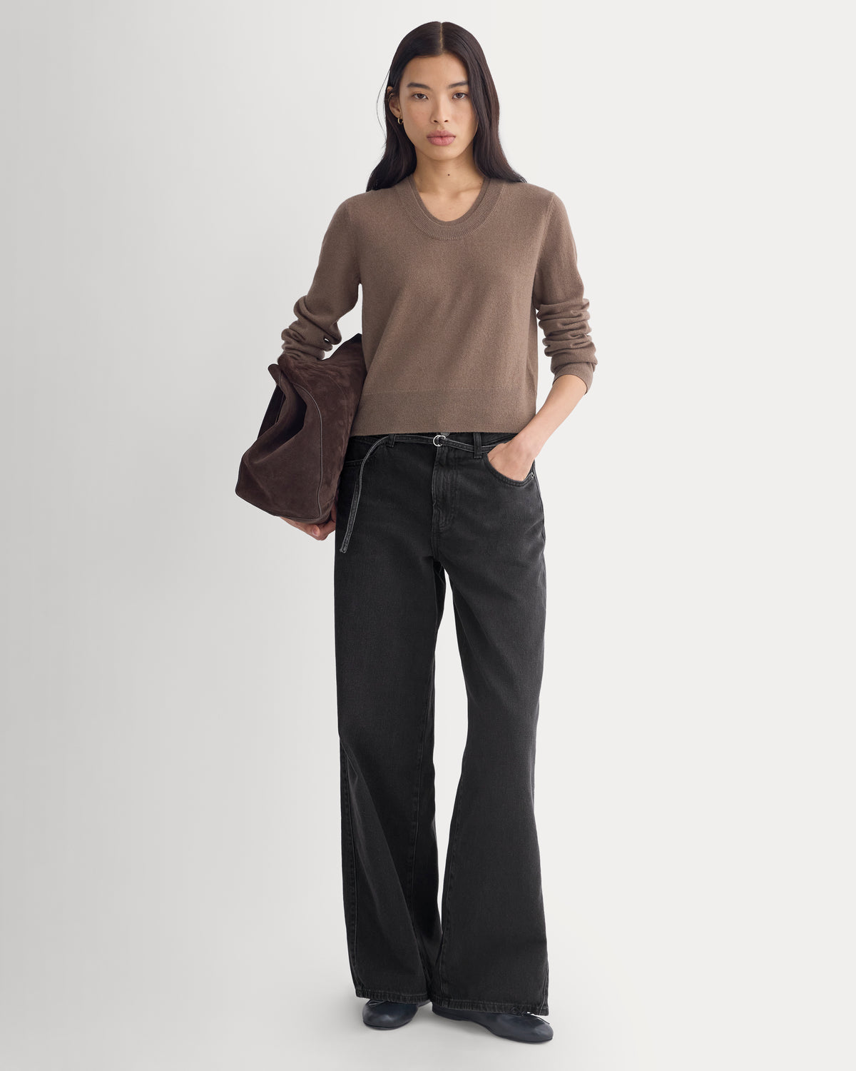 Fine Cashmere Long-Sleeve U-Neck Sweater | Deep Taupe