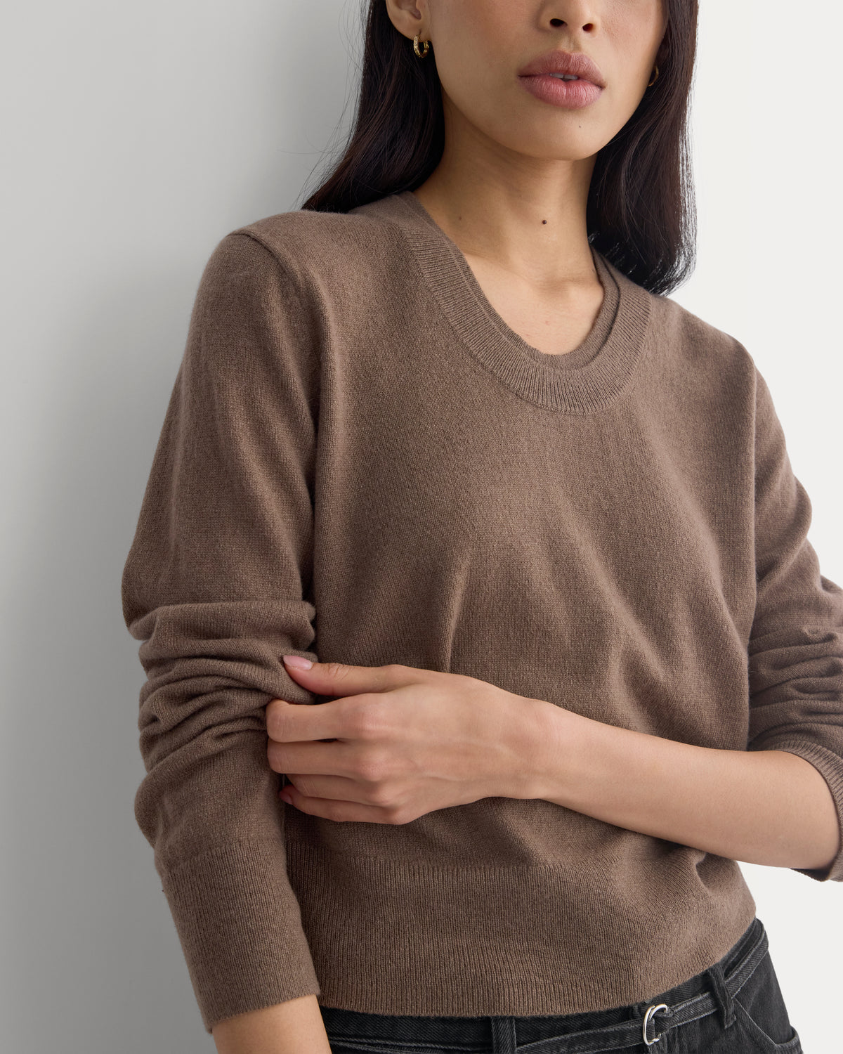 Fine Cashmere Long-Sleeve U-Neck Sweater | Deep Taupe