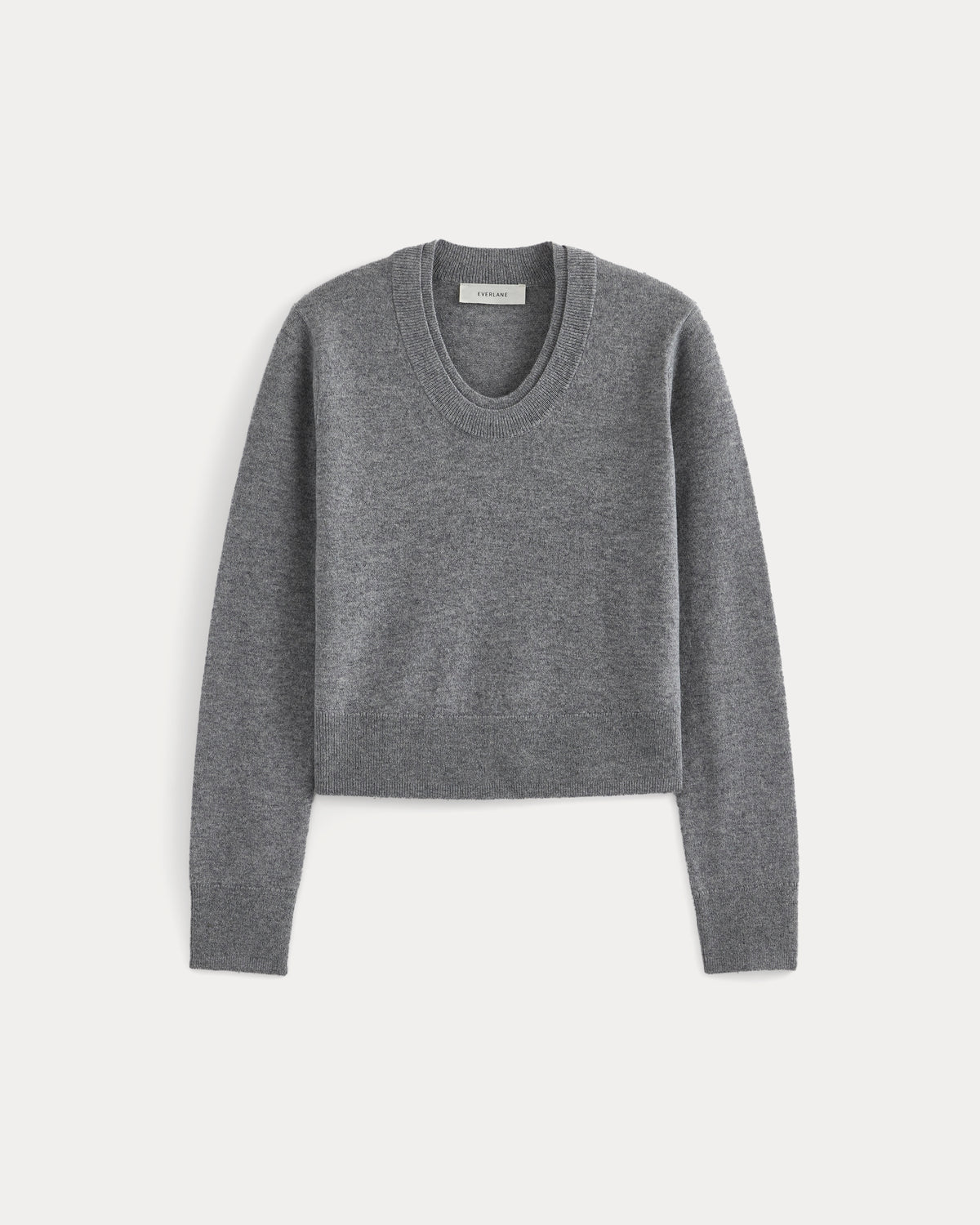 Fine Cashmere Long-Sleeve U-Neck Sweater | Heathered Light Grey