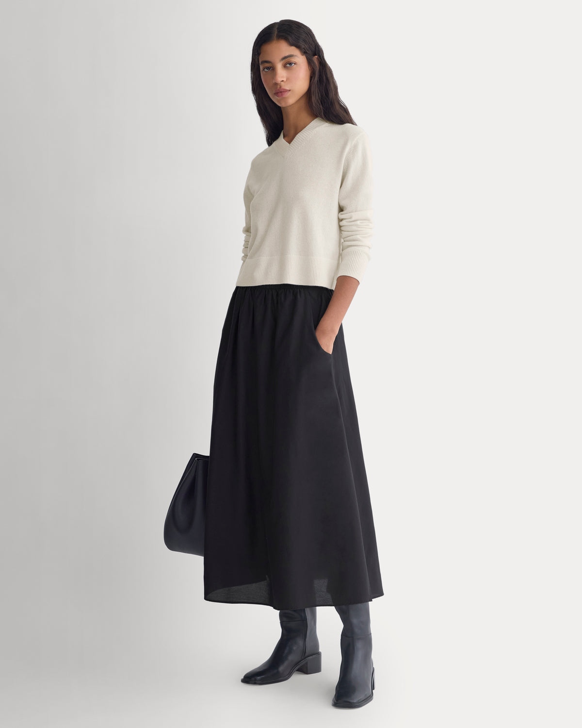 Pull-On Maxi Skirt in Cotton Silk | Black
