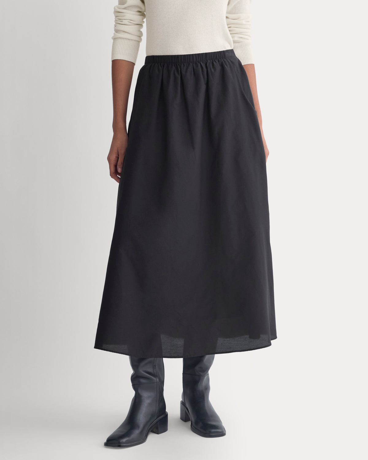 Pull-On Maxi Skirt in Cotton Silk | Black