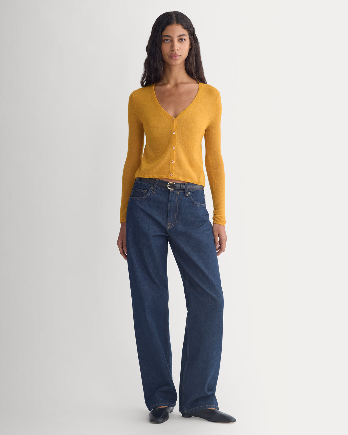 Air Alpaca Wide V Cropped Cardigan | Golden Yellow