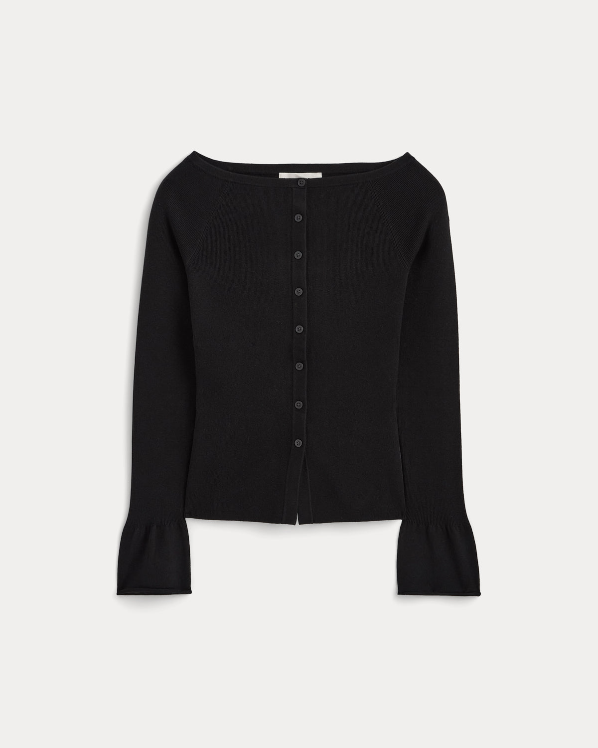 Fine Knit Off-The-Shoulder Cardigan | Black