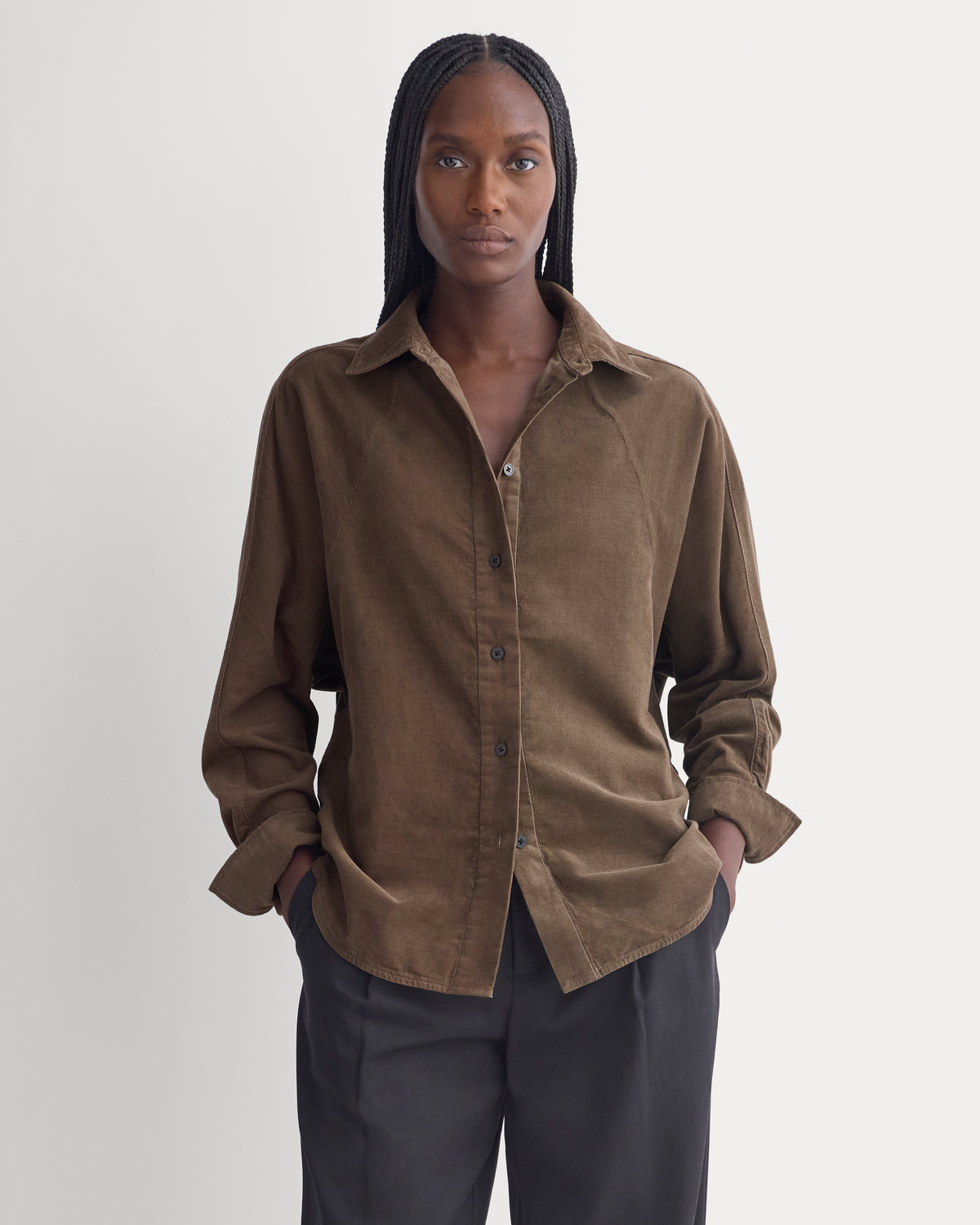 Oversized Raglan Shirt in Pinwale Corduroy | Deep Taupe