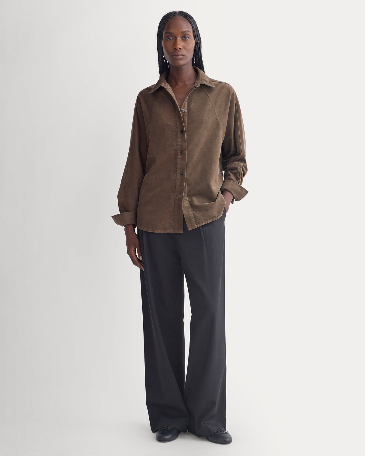 Oversized Raglan Shirt in Pinwale Corduroy | Deep Taupe