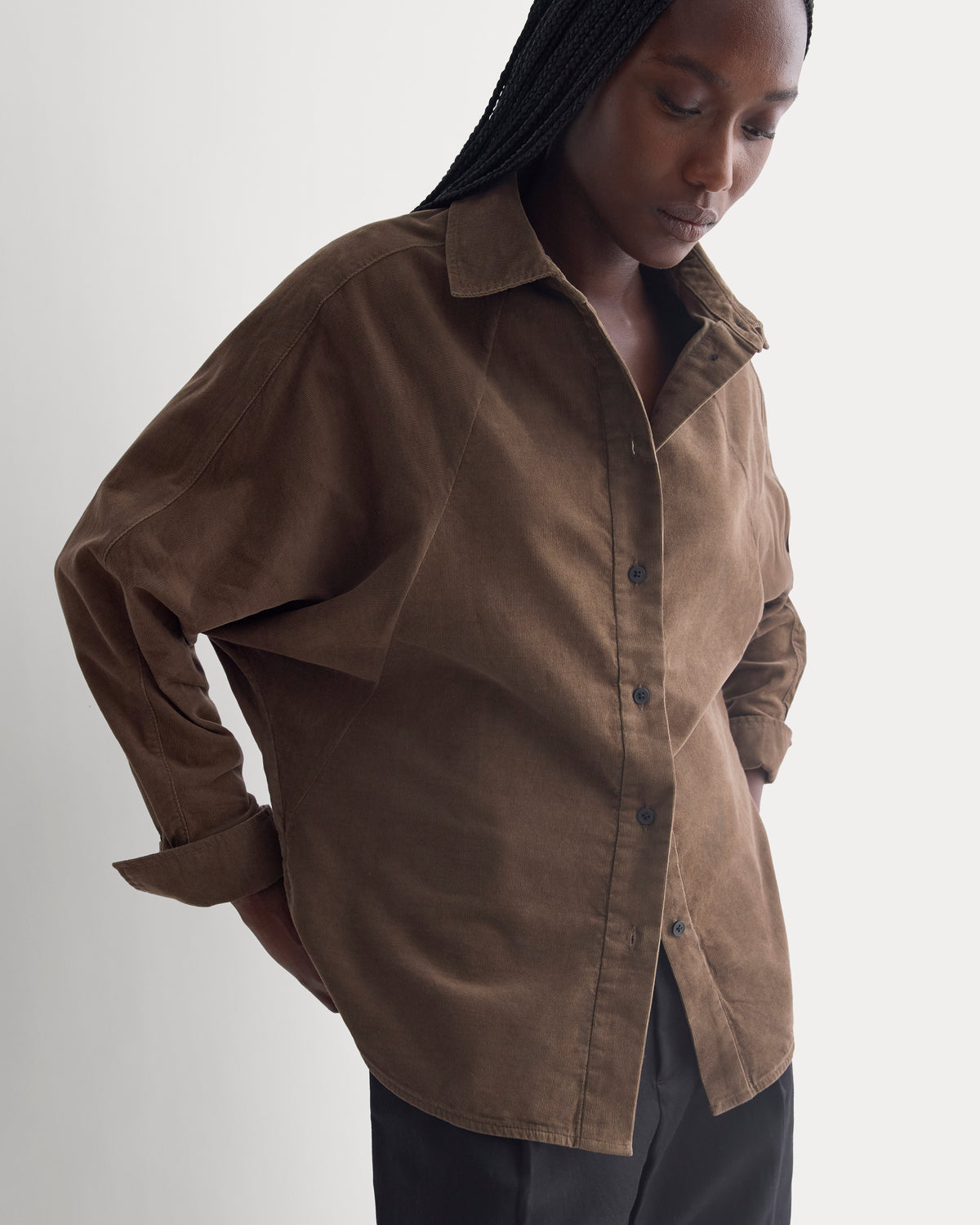 Oversized Raglan Shirt in Pinwale Corduroy | Deep Taupe