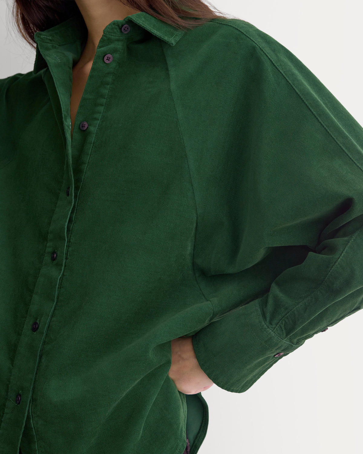 Oversized Raglan Shirt in Pinwale Corduroy - Eden Green | Eden Green
