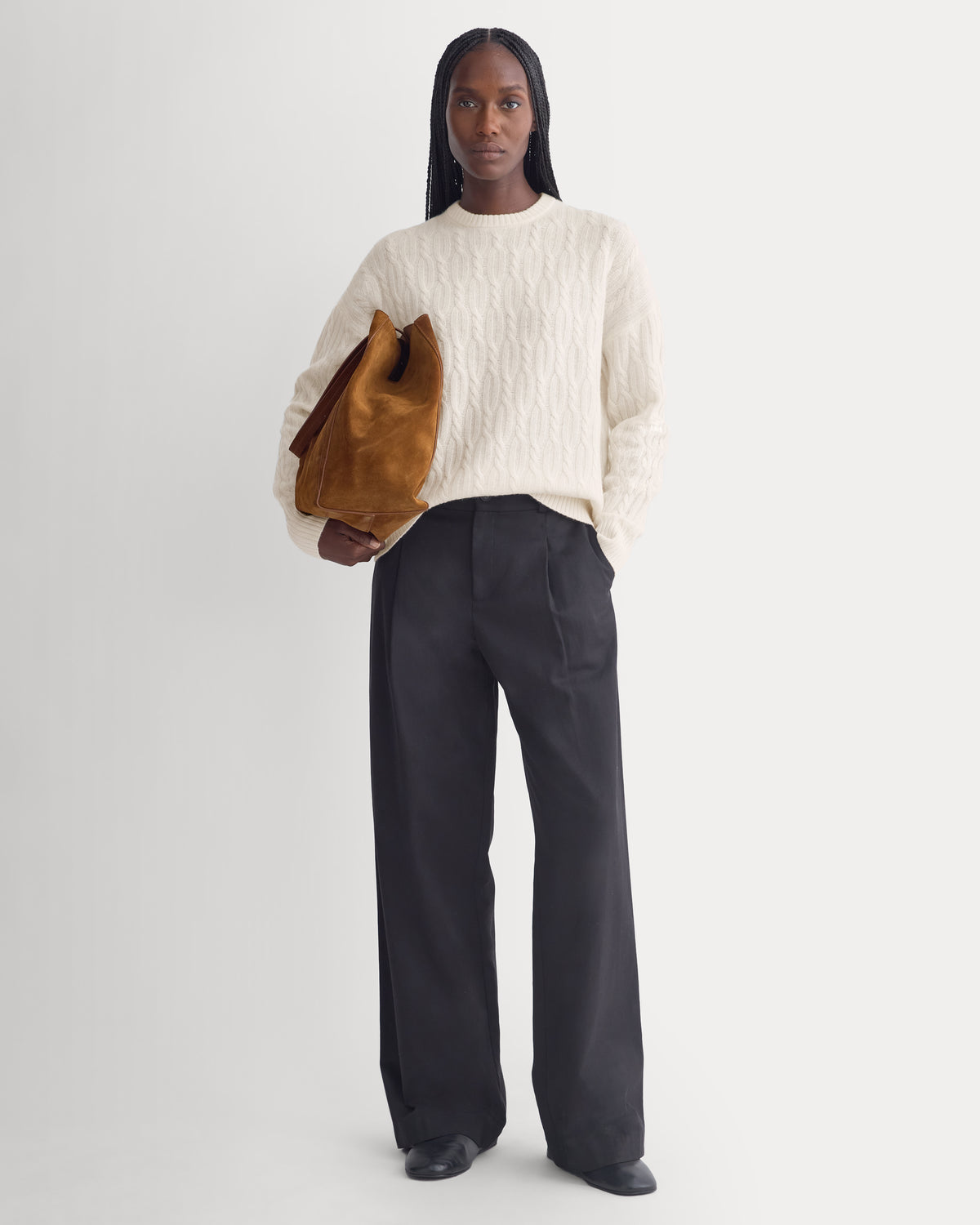Relaxed Cable-Knit Crew in Luxe Merino | Bone