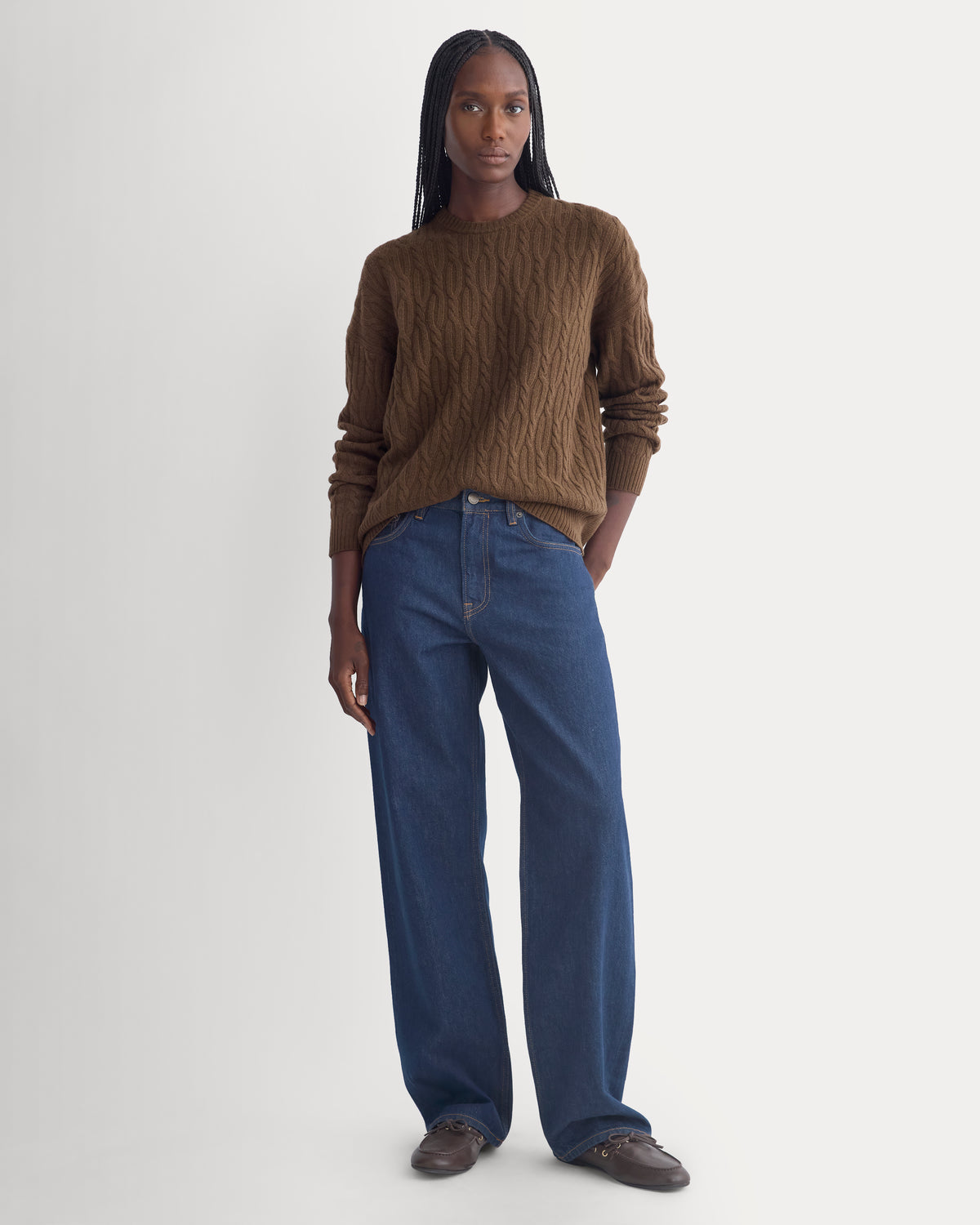 Relaxed Cable-Knit Crew in Luxe Merino | Cocoa