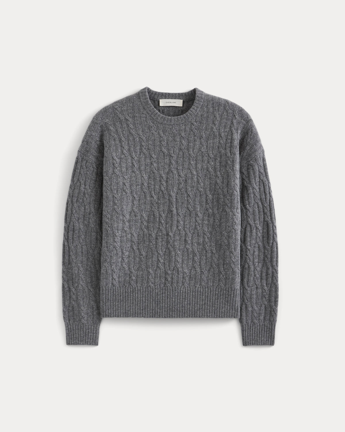 Relaxed Cable-Knit Crew in Luxe Merino | Heathered Mid-Grey