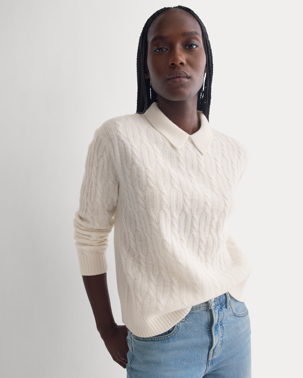 Cable-Knit Polo in Luxe Merino | Bone