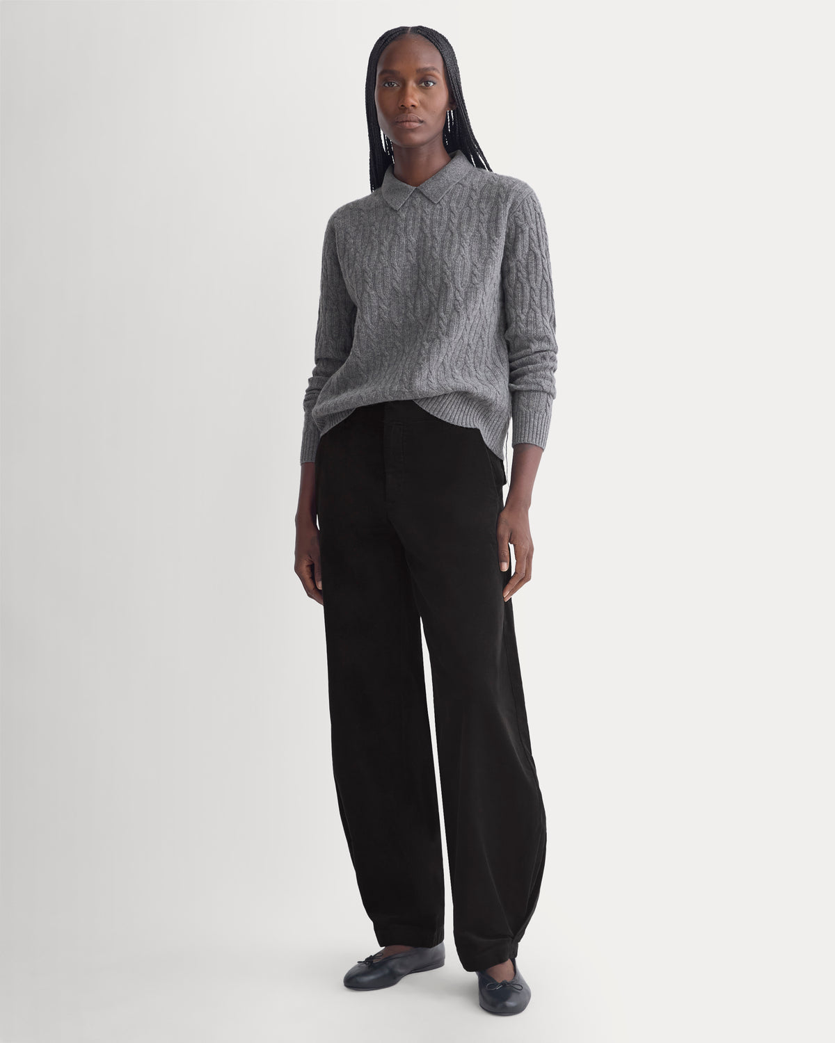 Cable-Knit Polo in Luxe Merino | Heathered Mid-Grey