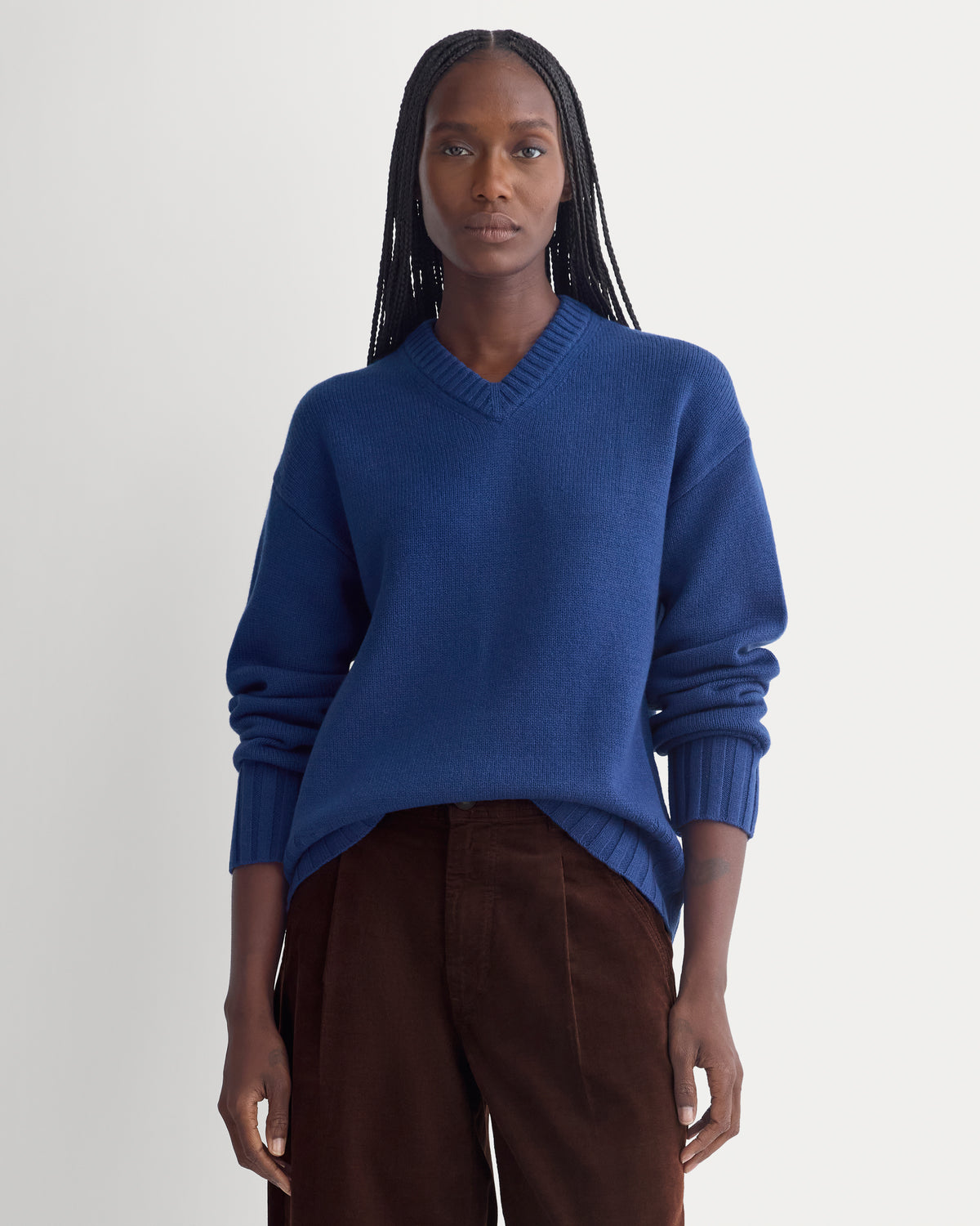 V-Neck Sweater in Extrafine Luxe Merino | Soladite Blue