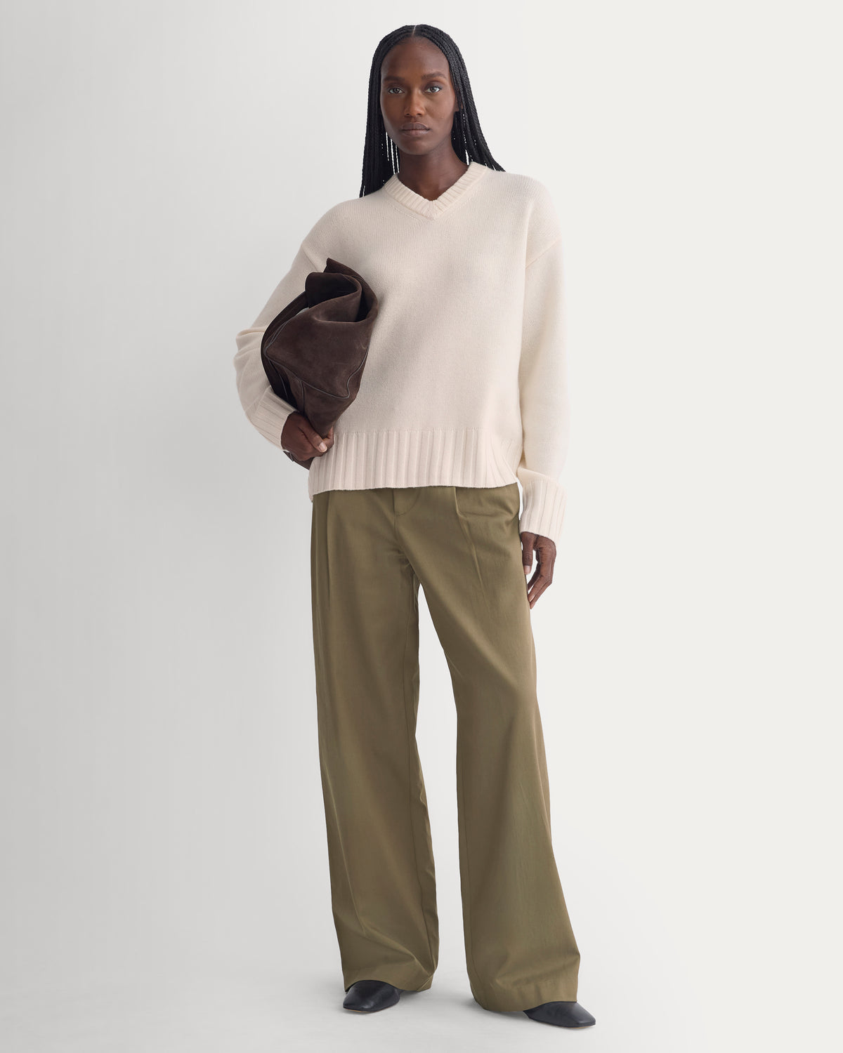 V-Neck Sweater in Extrafine Luxe Merino | Bone