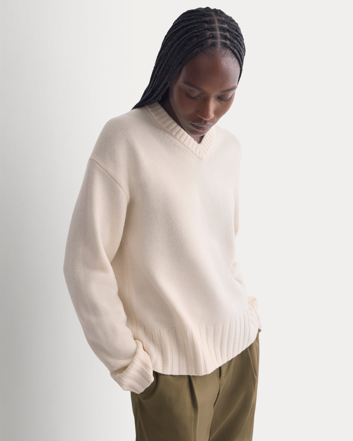 V-Neck Sweater in Extrafine Luxe Merino | Bone