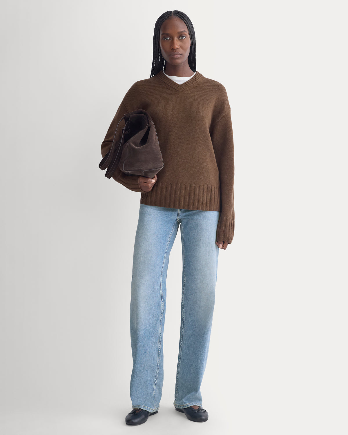 V-Neck Sweater in Extrafine Luxe Merino | Cocoa