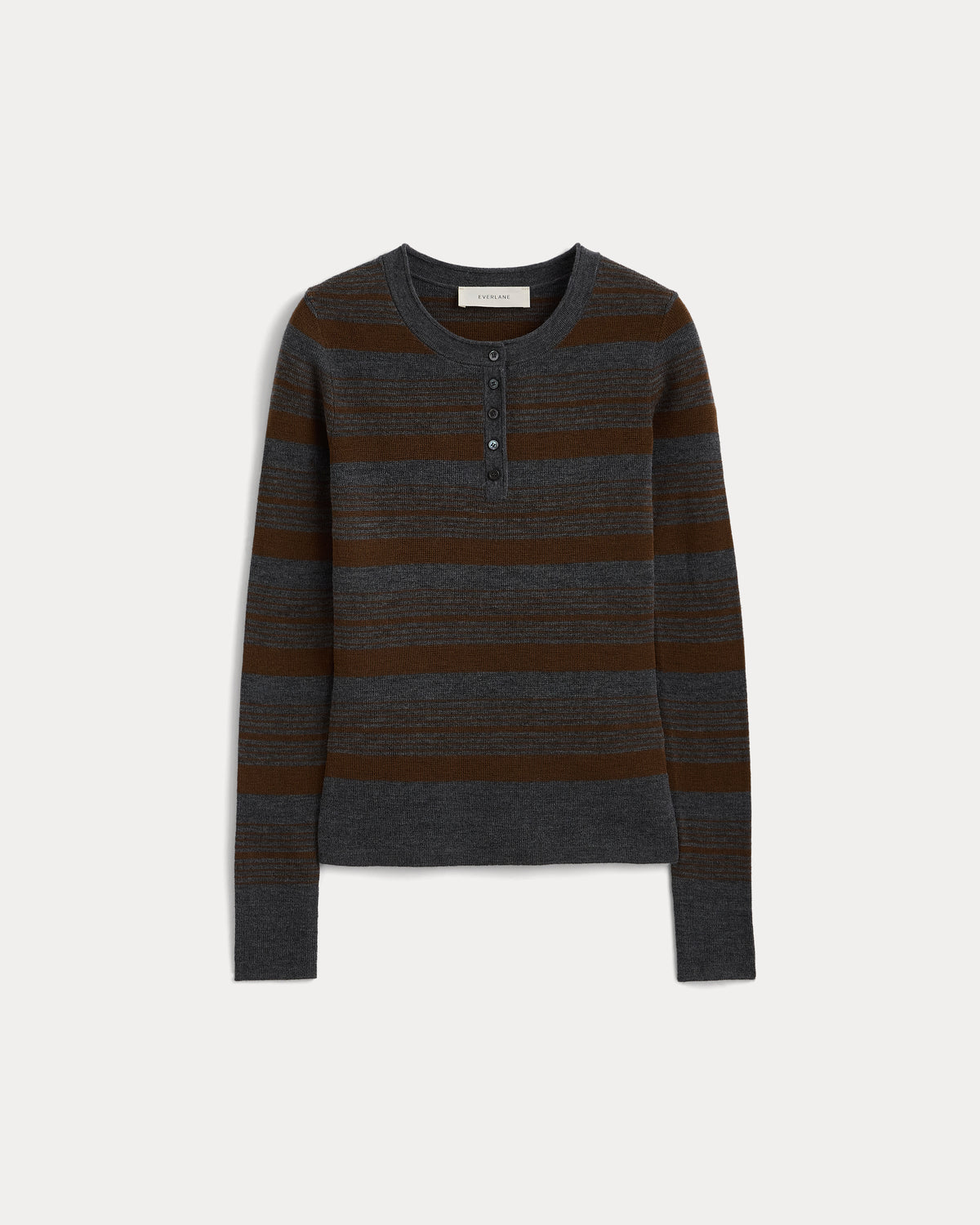 Long-Sleeve Henley in Ultrasoft Merino | Cocoa/Heather Charcoal