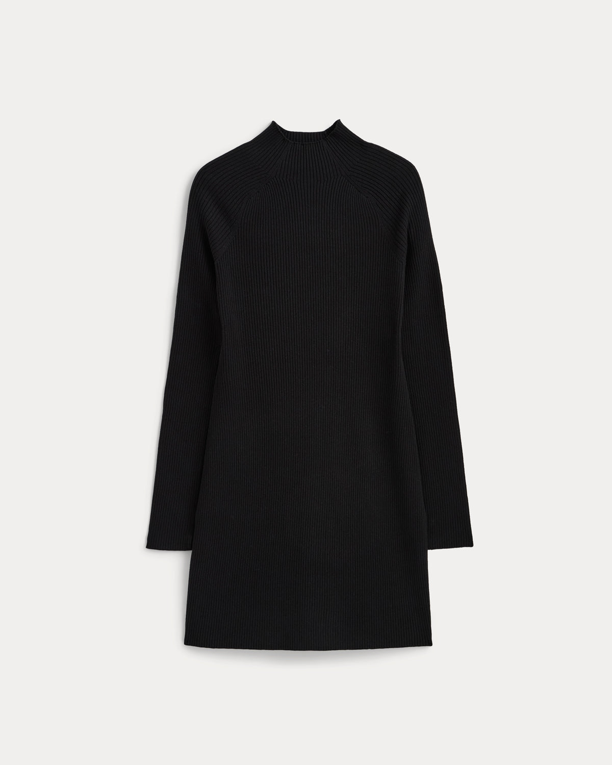 Fine-Knit Funnel-Neck Mini Dress | Black