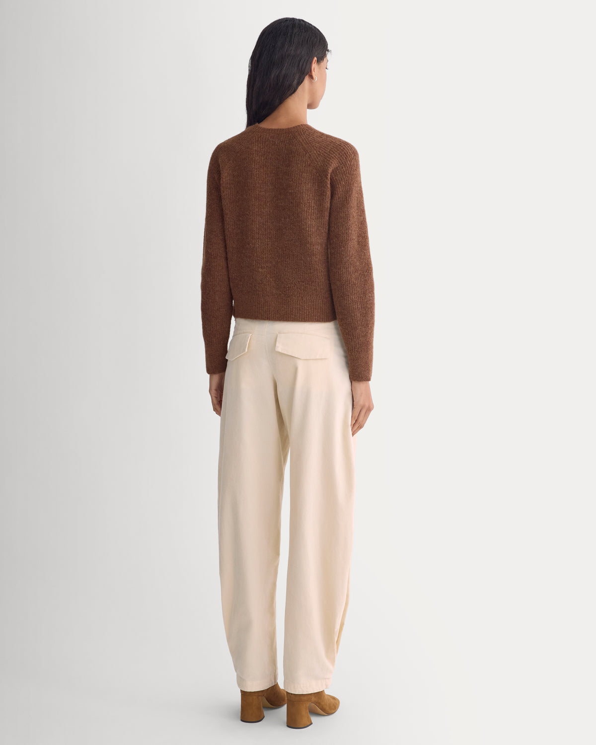 Ribbed Cropped Cardigan in Alpaca | Heathered Amber