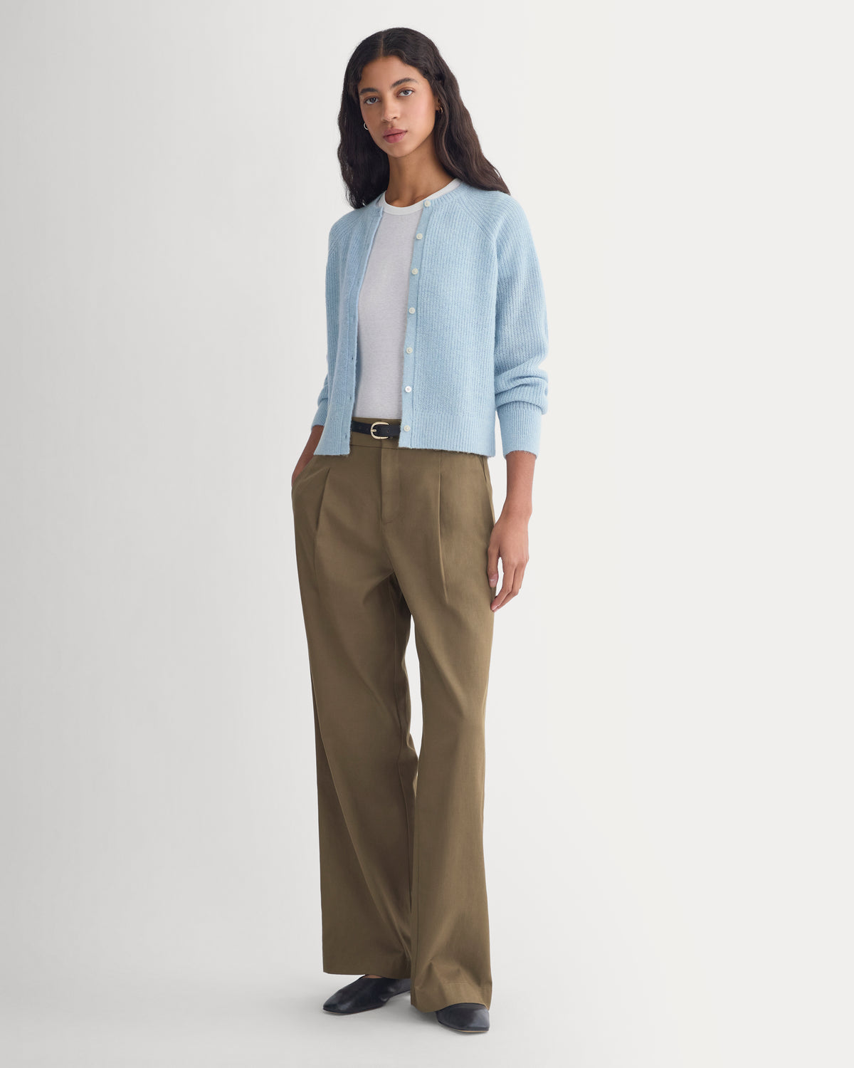 Ribbed Cropped Cardigan in Alpaca | Cashmere Blue