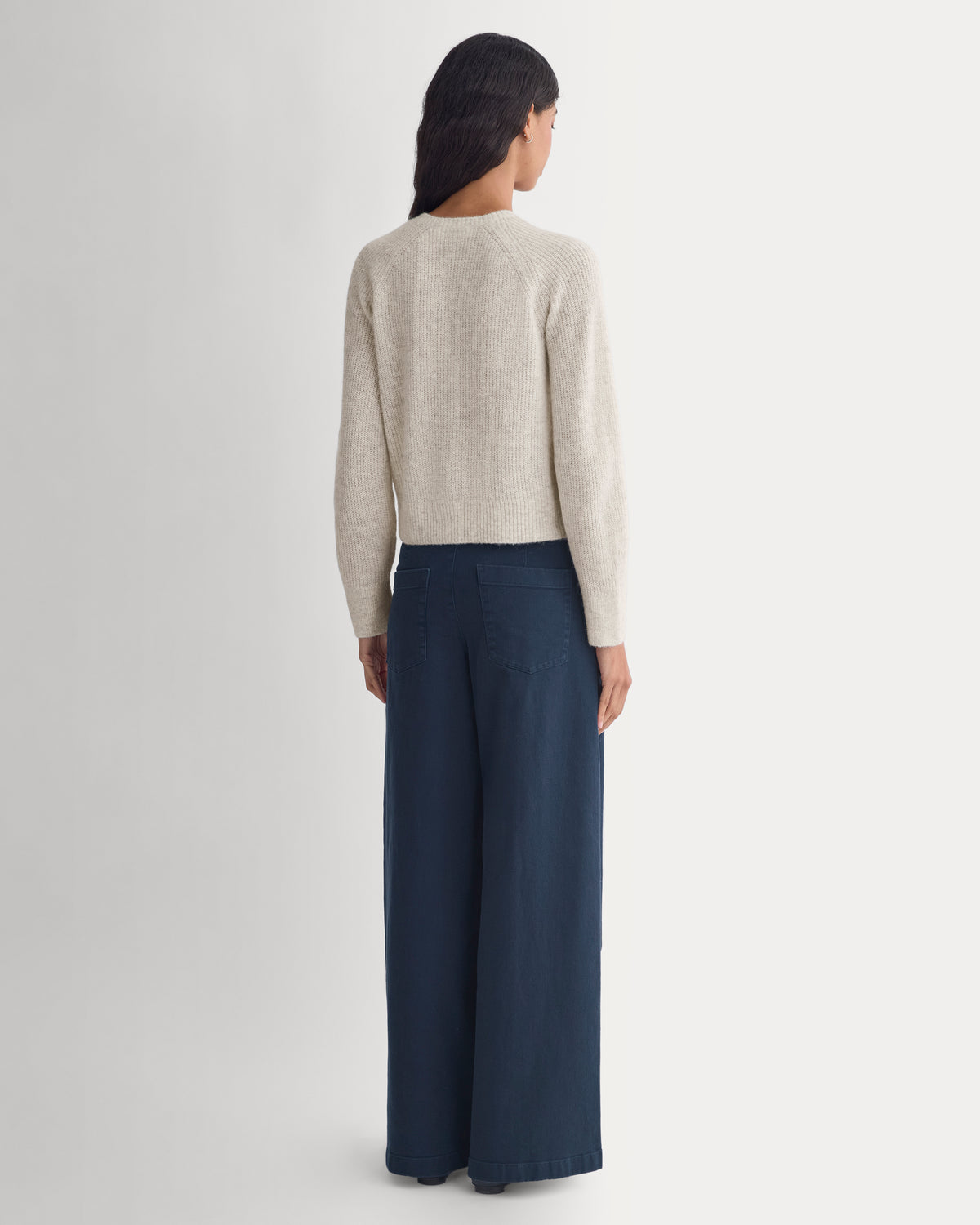 Ribbed Cropped Cardigan in Alpaca | Almond