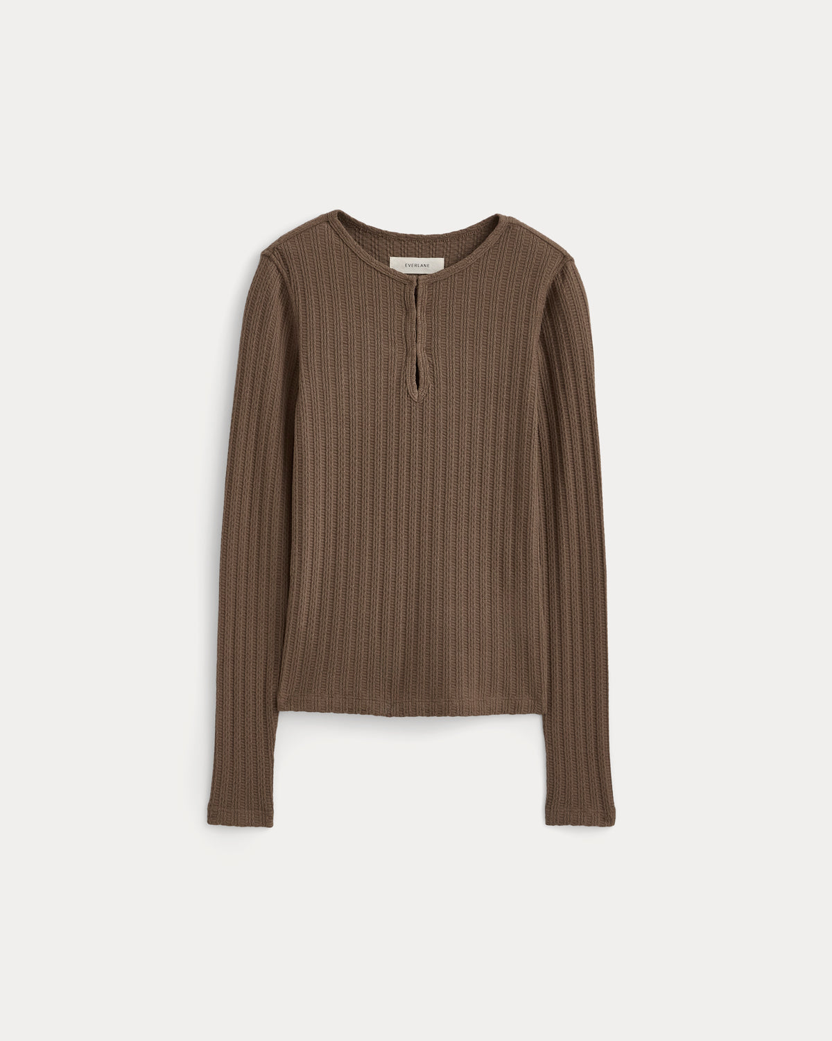 Pointelle Rib Henley - Black | Deep Taupe