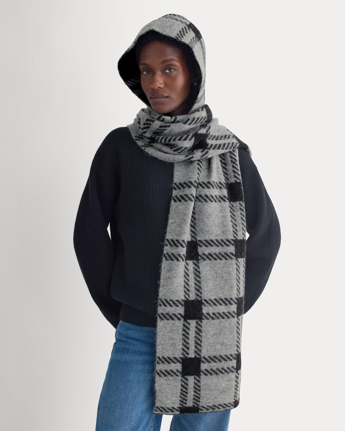 Wool Cashmere Tie-Front Scarf | Vintage Grey/Vintage Black