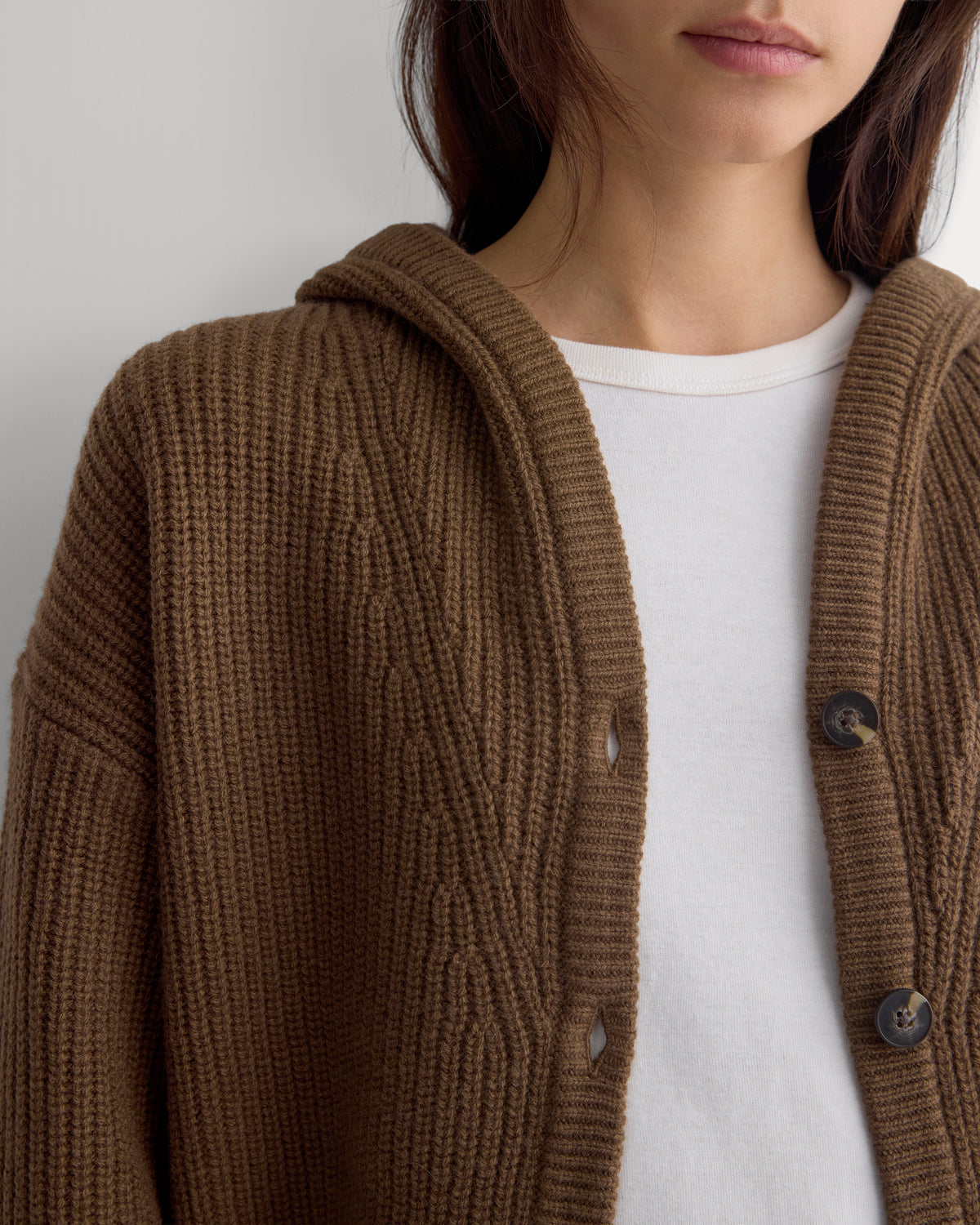 Hooded Cardigan in Luxe Merino | Cocoa