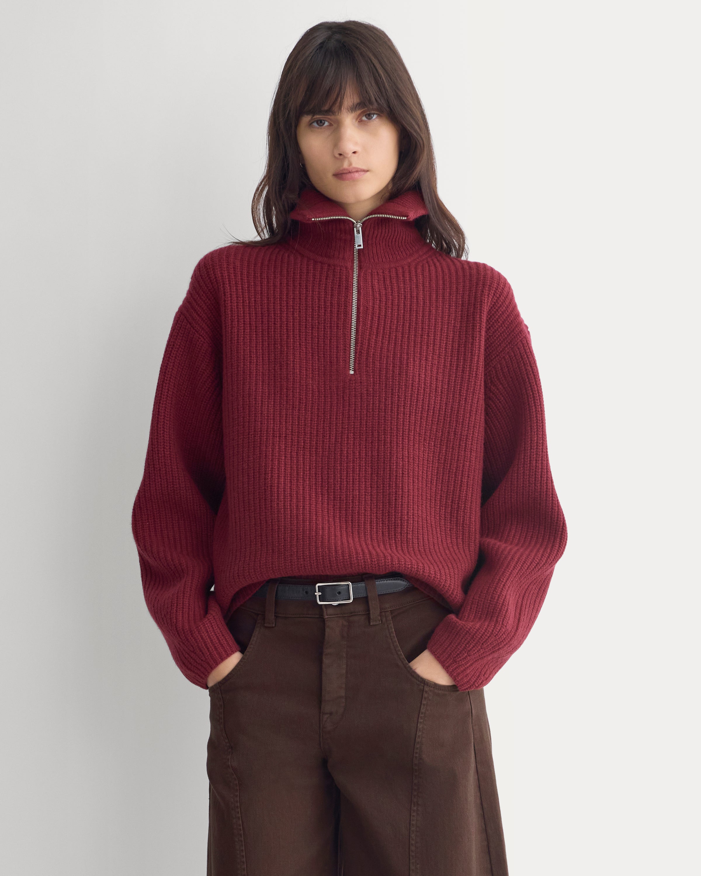 マロン The Half-Zip Sweater in Luxe Merino | Cabernet – Everlane