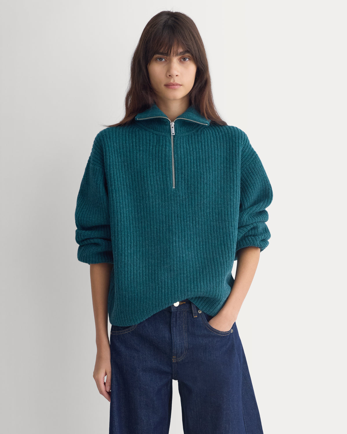 The Half-Zip Sweater in Luxe Merino | Heathered Pine