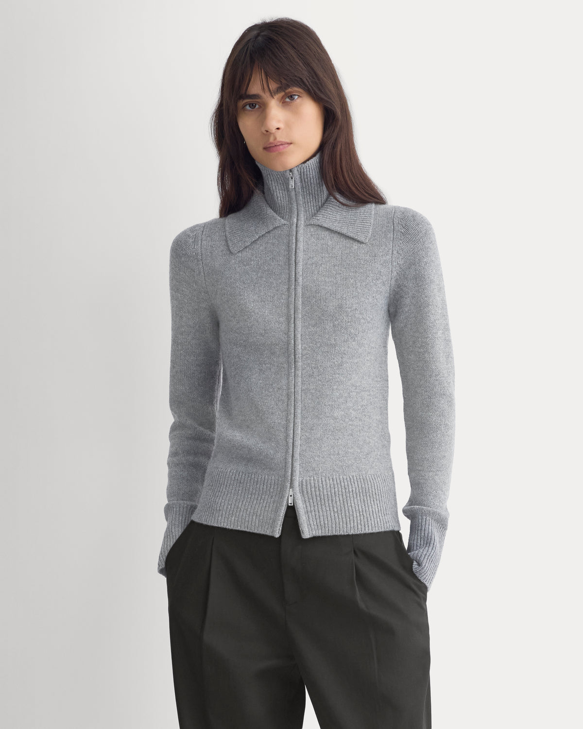 Double-Collar Jacket in Luxe Merino | Heathered Mid-Grey