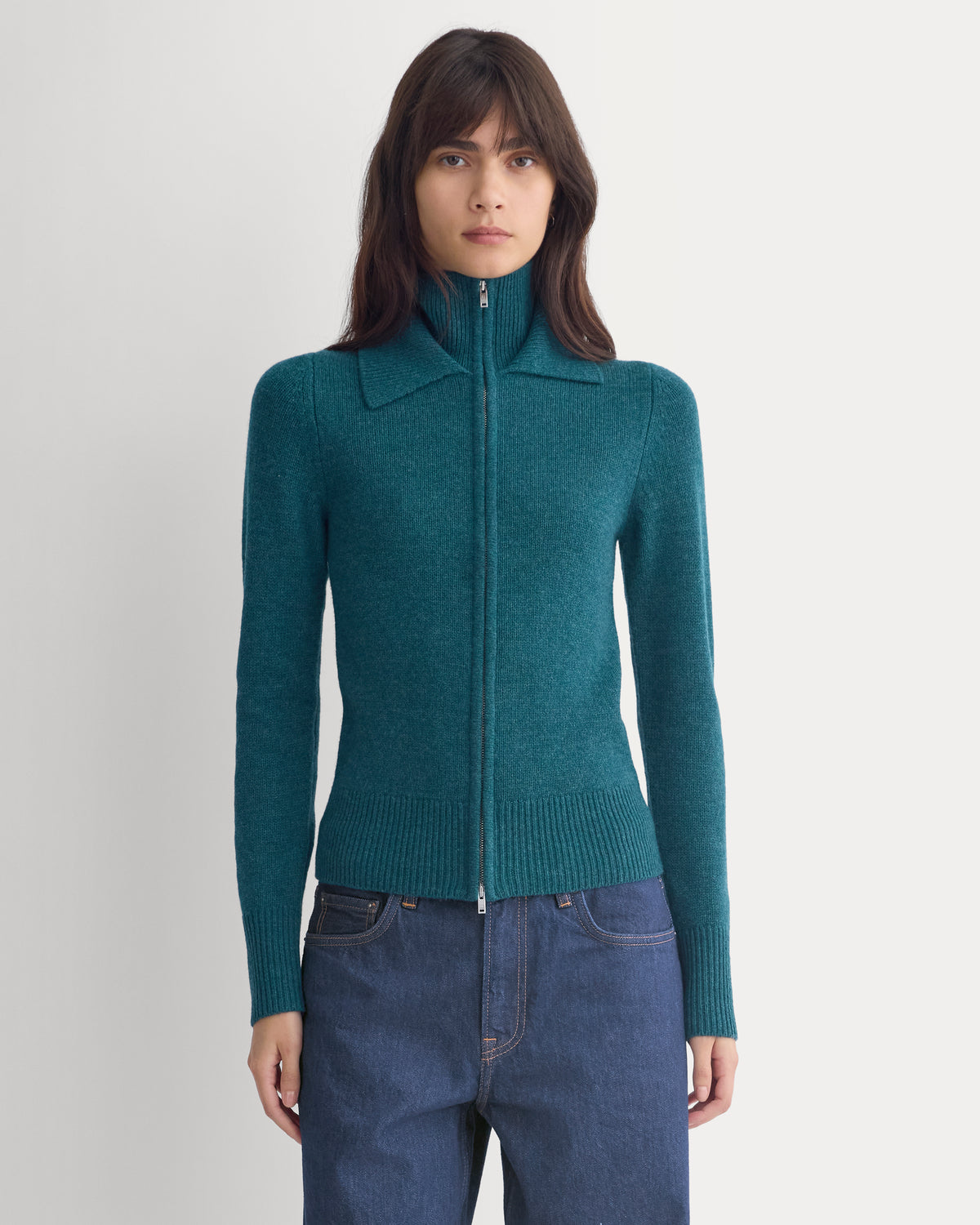 Double-Collar Jacket in Luxe Merino | Heathered Pine
