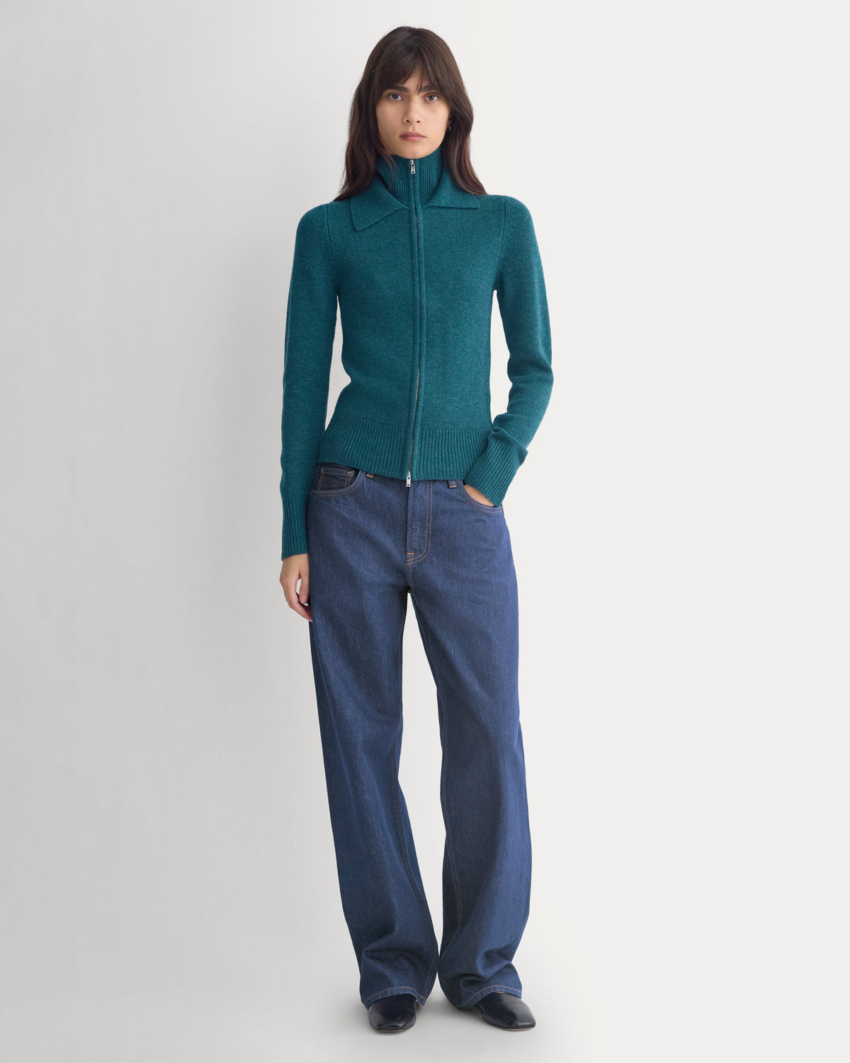 Double-Collar Jacket in Luxe Merino | Heathered Pine