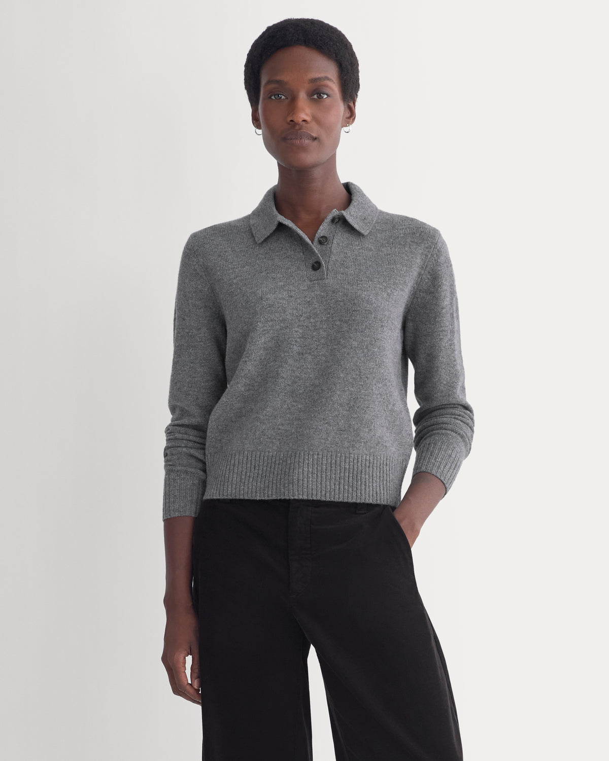 Shrunken Polo in Luxe Merino | Heathered Mid-Grey