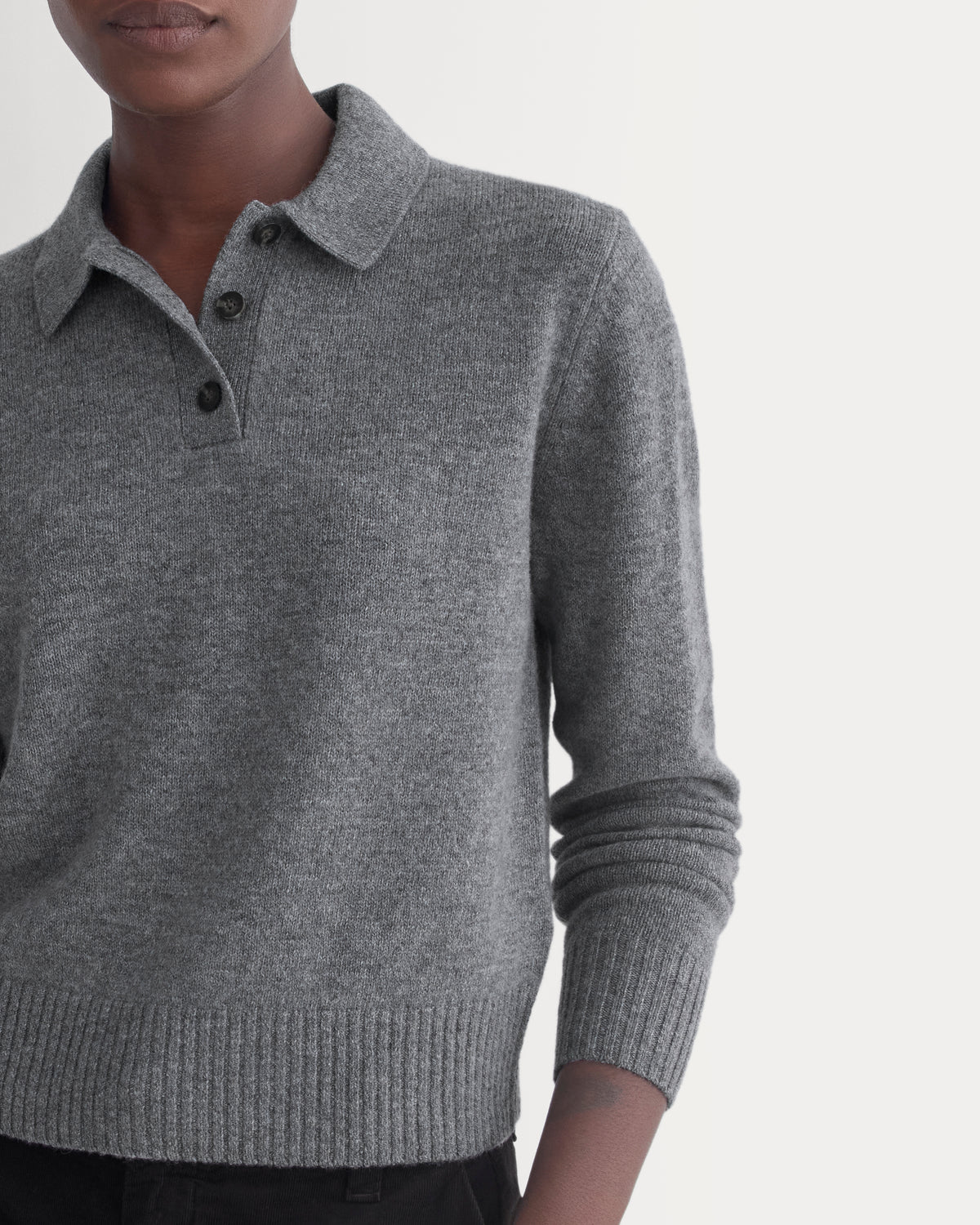 Shrunken Polo in Luxe Merino | Heathered Mid-Grey