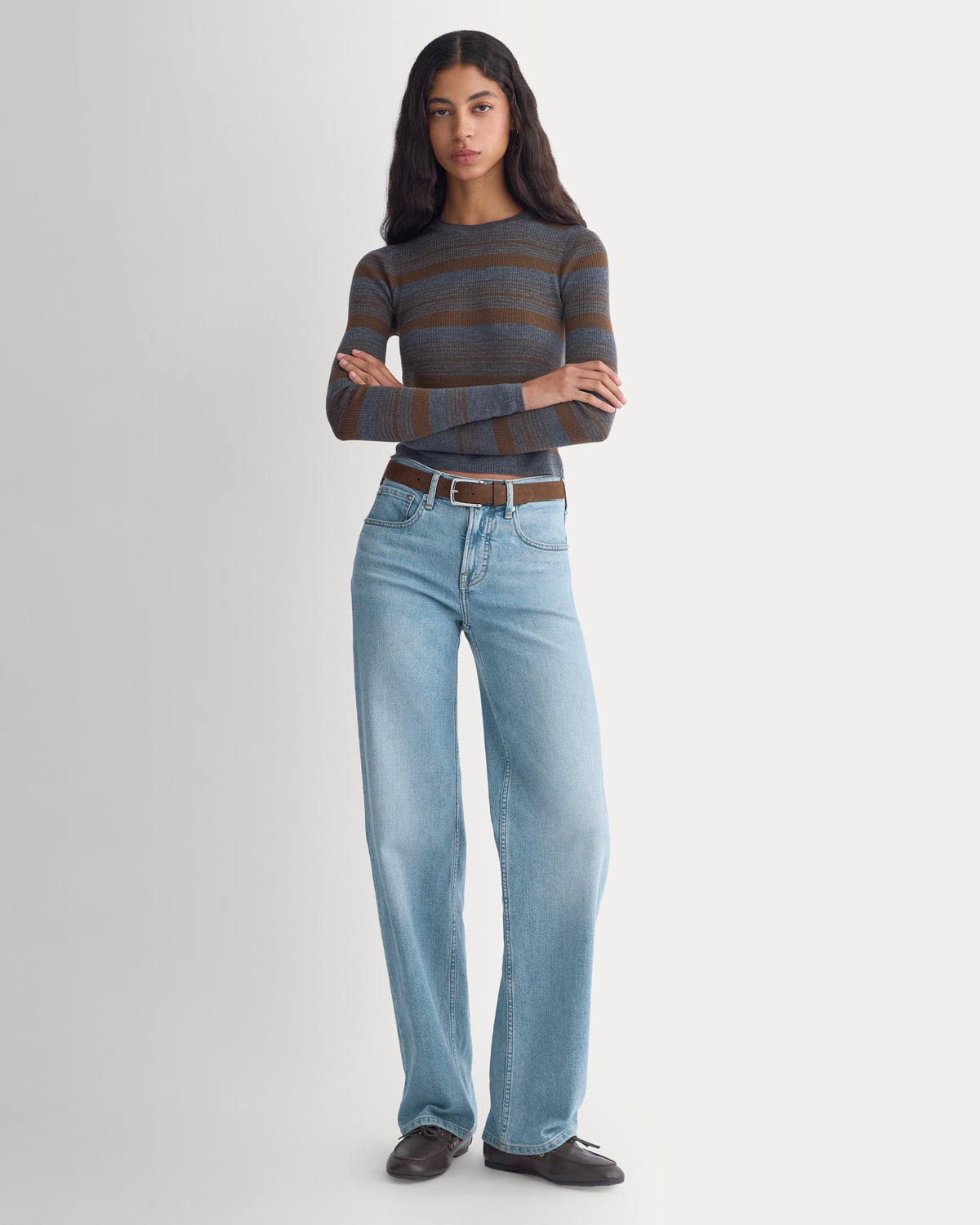 The Cropped Crew Top in Ultrafine Merino | Cocoa/Heather Charcoal