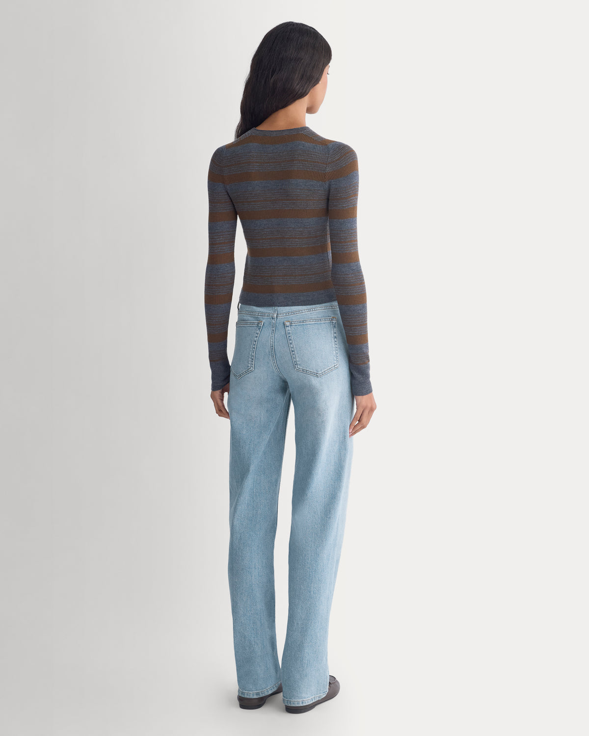 The Cropped Crew Top in Ultrafine Merino | Cocoa/Heather Charcoal