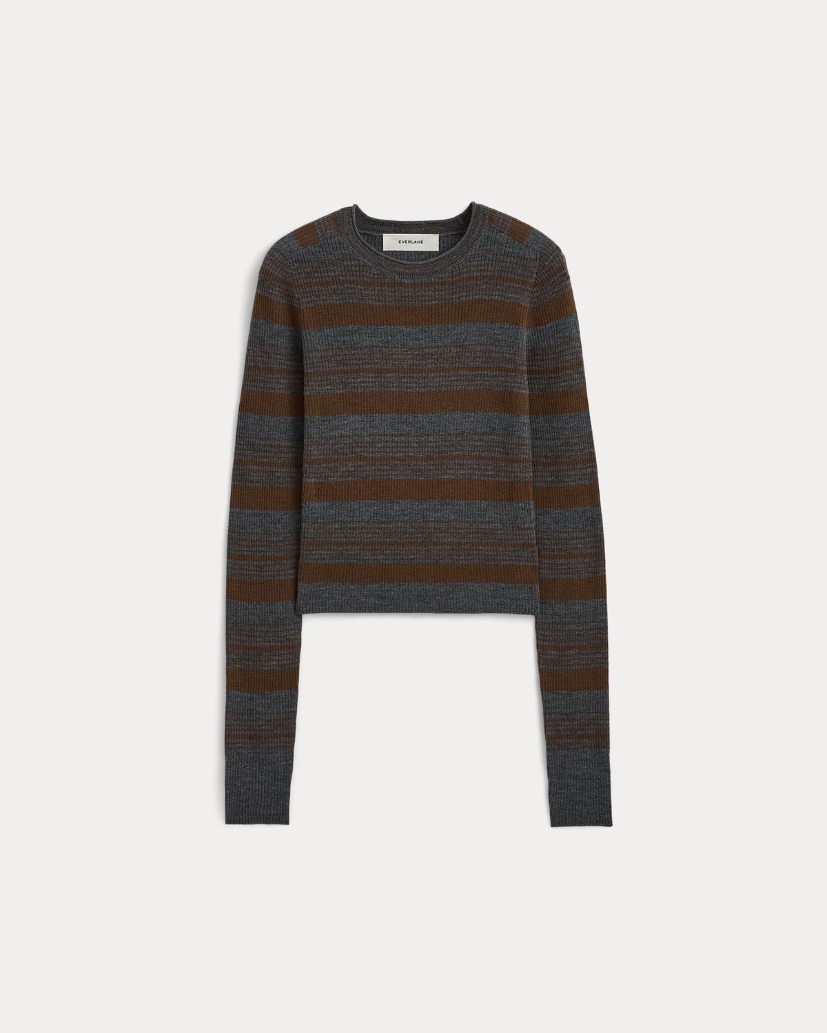 The Cropped Crew Top in Ultrafine Merino | Cocoa/Heather Charcoal
